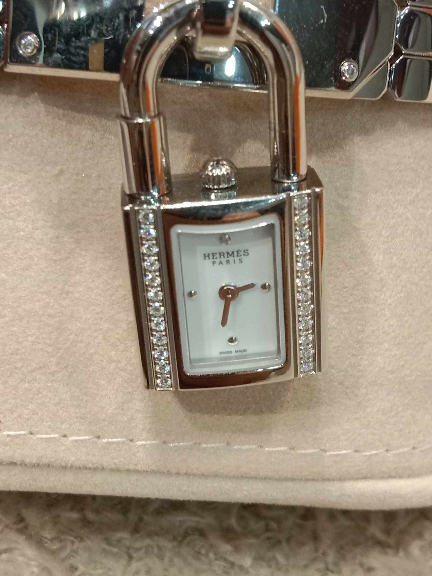 Hermes Stainless Steel Diamond 16mm Kelly Quartz Watch