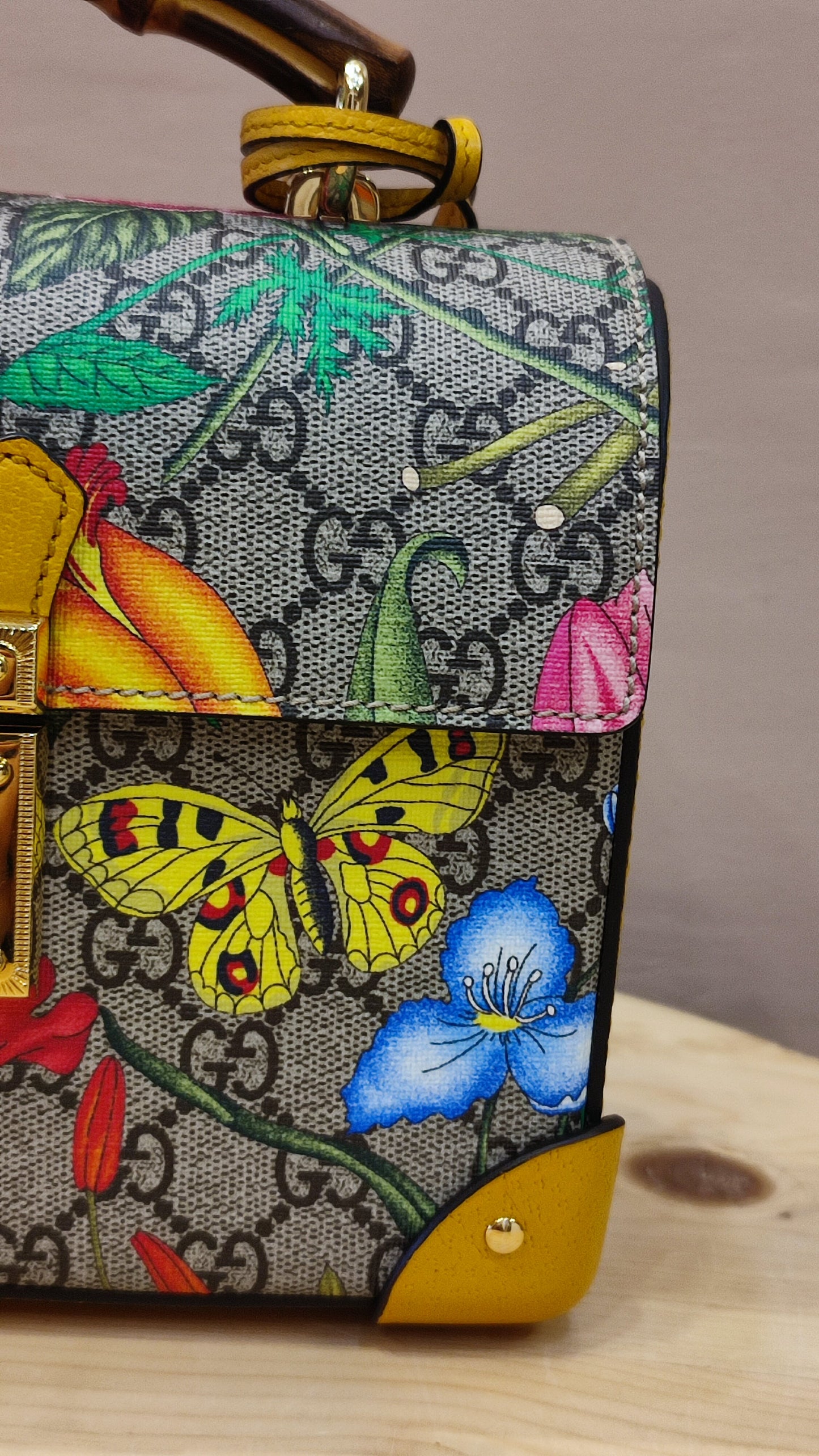 Gucci GG Floral Bamboo Bag Yellow