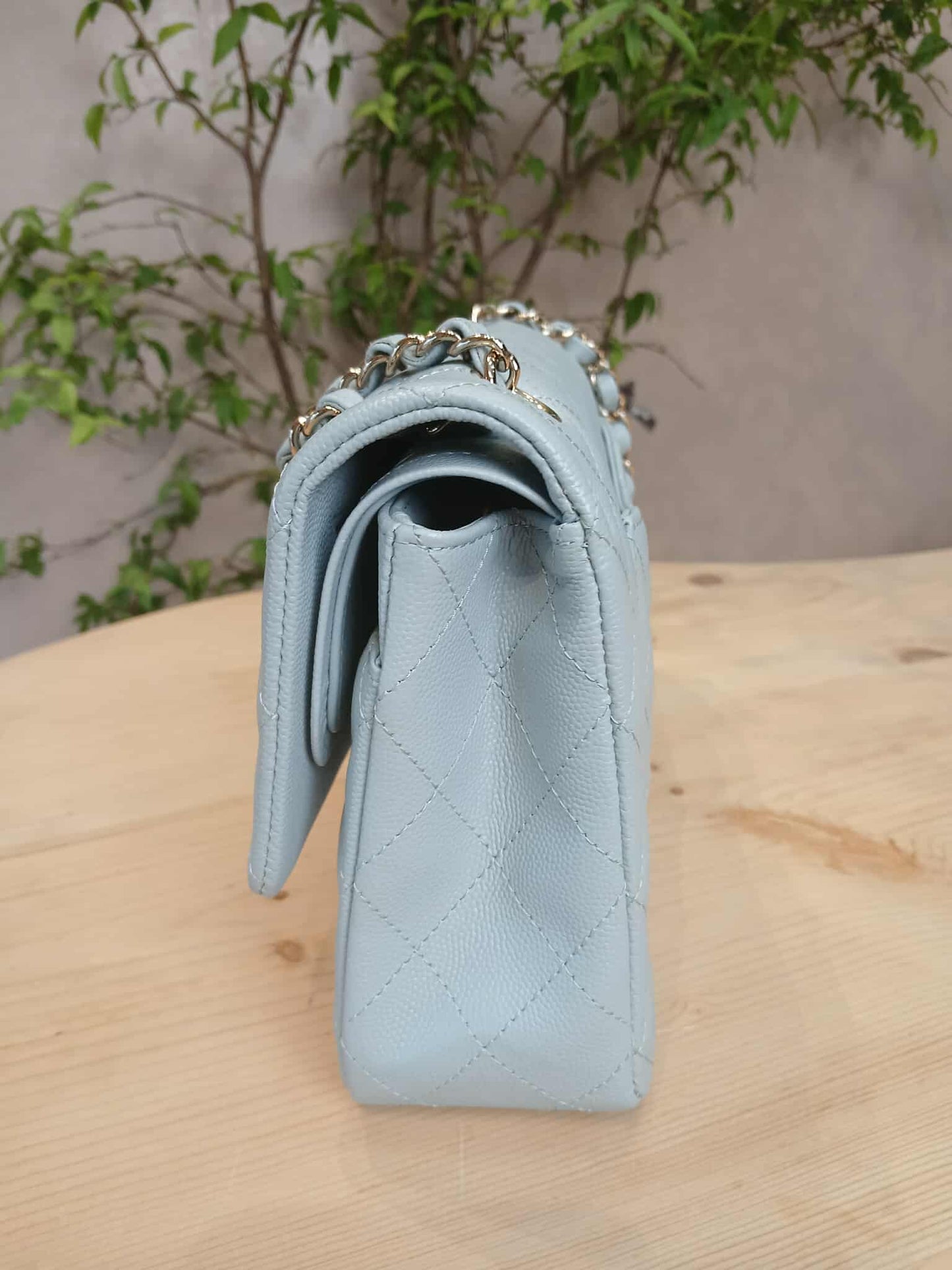 Chanel Quilted Double Flap Powder Blue Medium Caviar Microchipped
