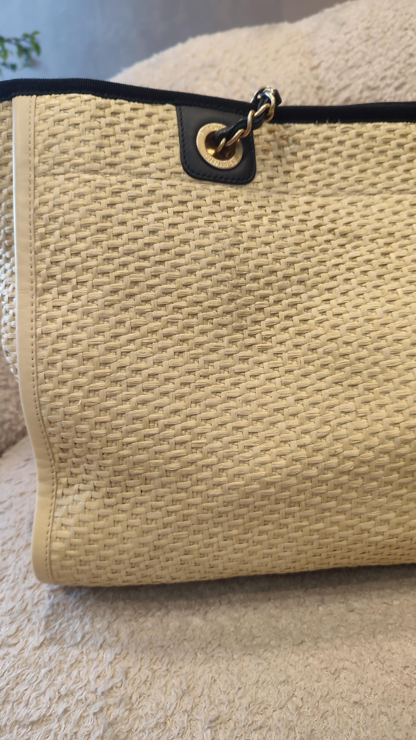 Chanel Deauville Raffia Series 30 Medium Beige/Black