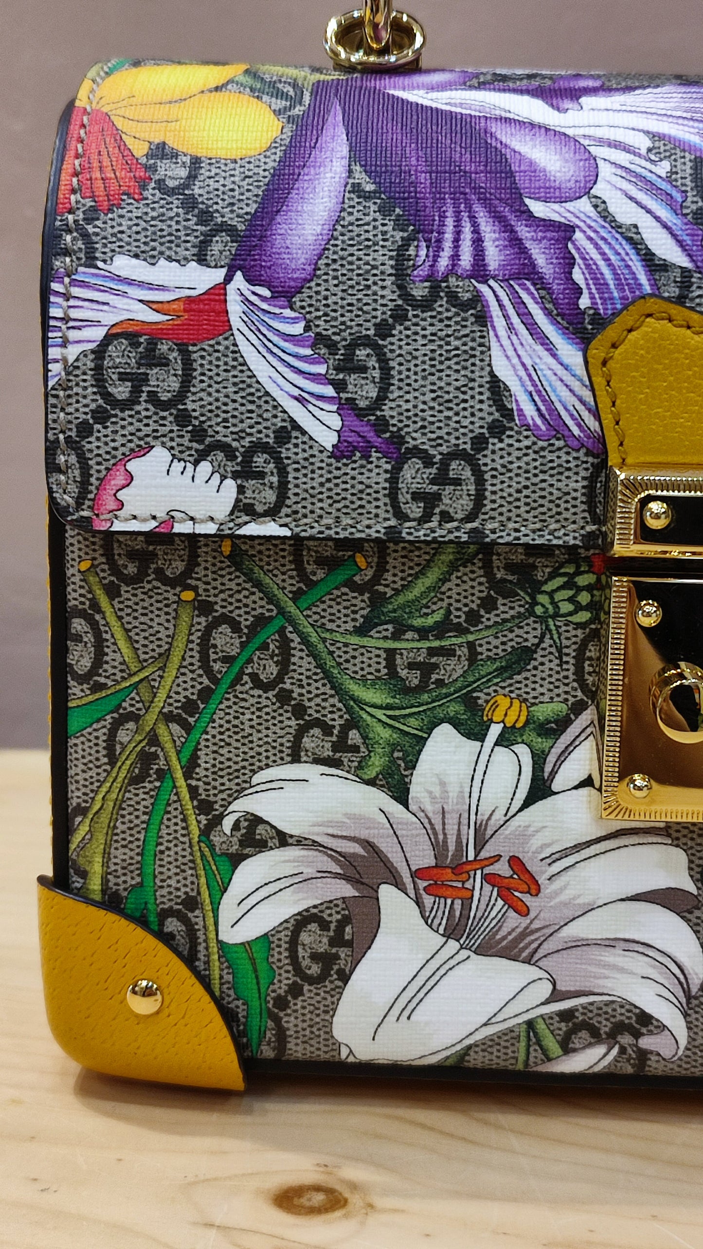 Gucci GG Floral Bamboo Bag Yellow
