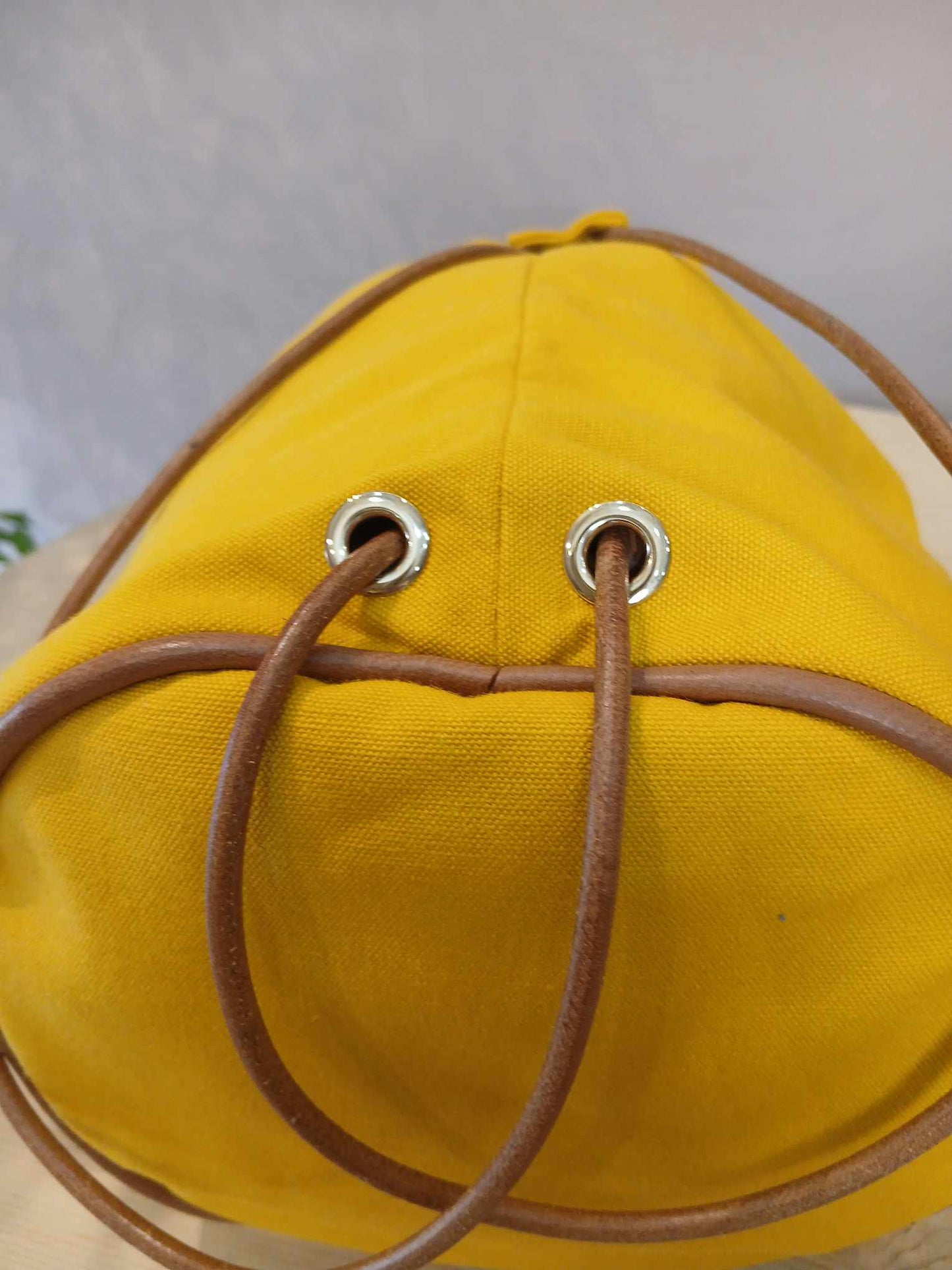 Hermes Yellow Canvas Sac Polochon Mimile Drawstring Backpack