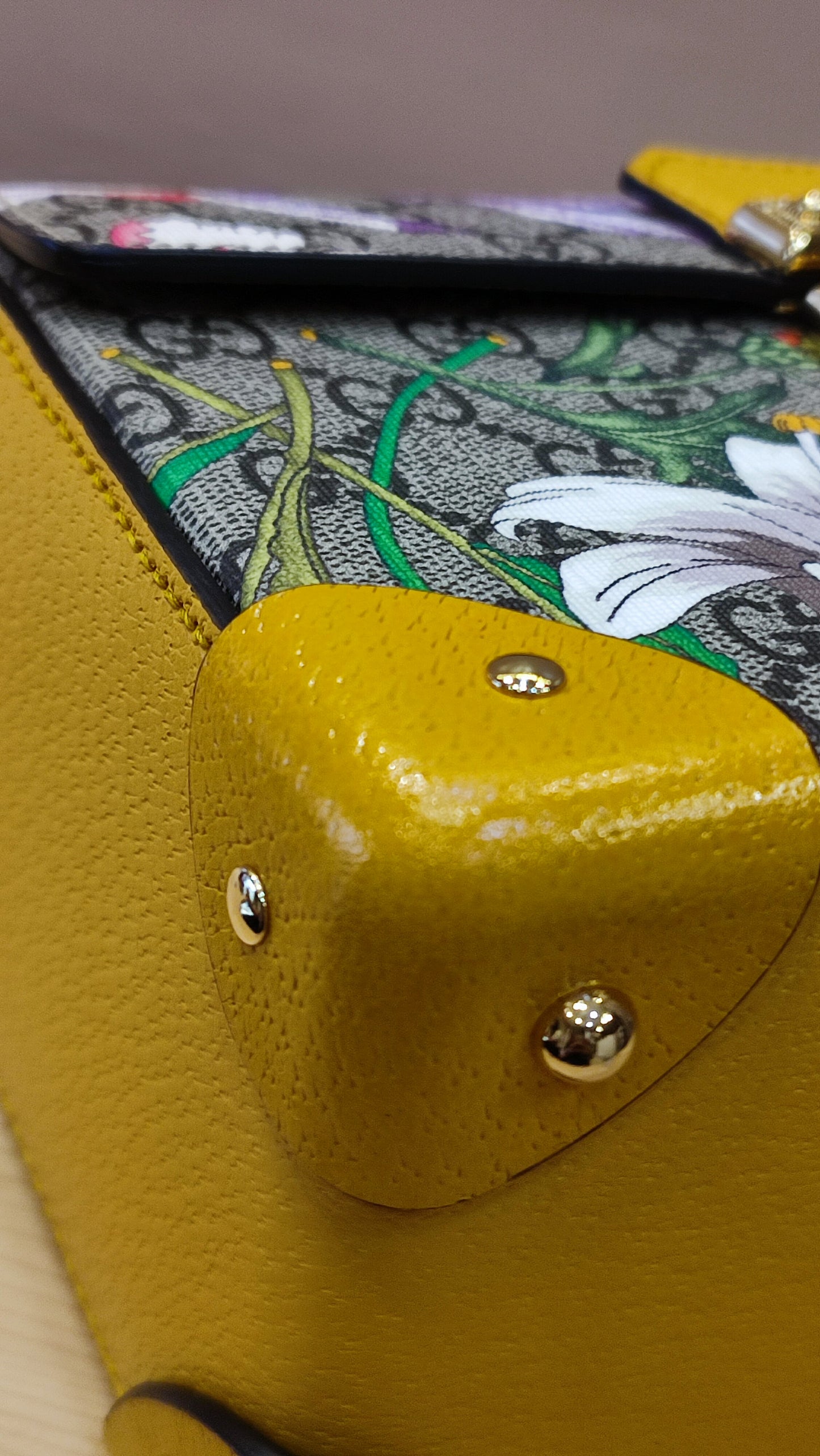 Gucci GG Floral Bamboo Bag Yellow