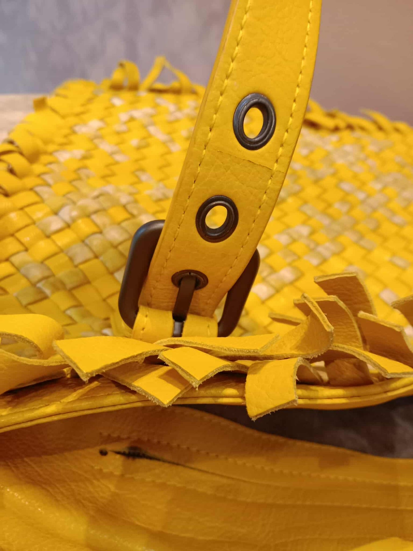 Bottega Veneta Paille Sfrangiato Aquatre Fringe Intrecciato Nappa Large Tote Yellow