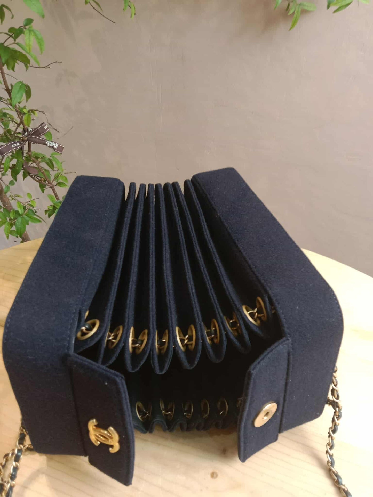 Chanel Paris-Hamburg Accordion Quilted Navy Blue Wool Aged Crossbody Runway Bag Series 25