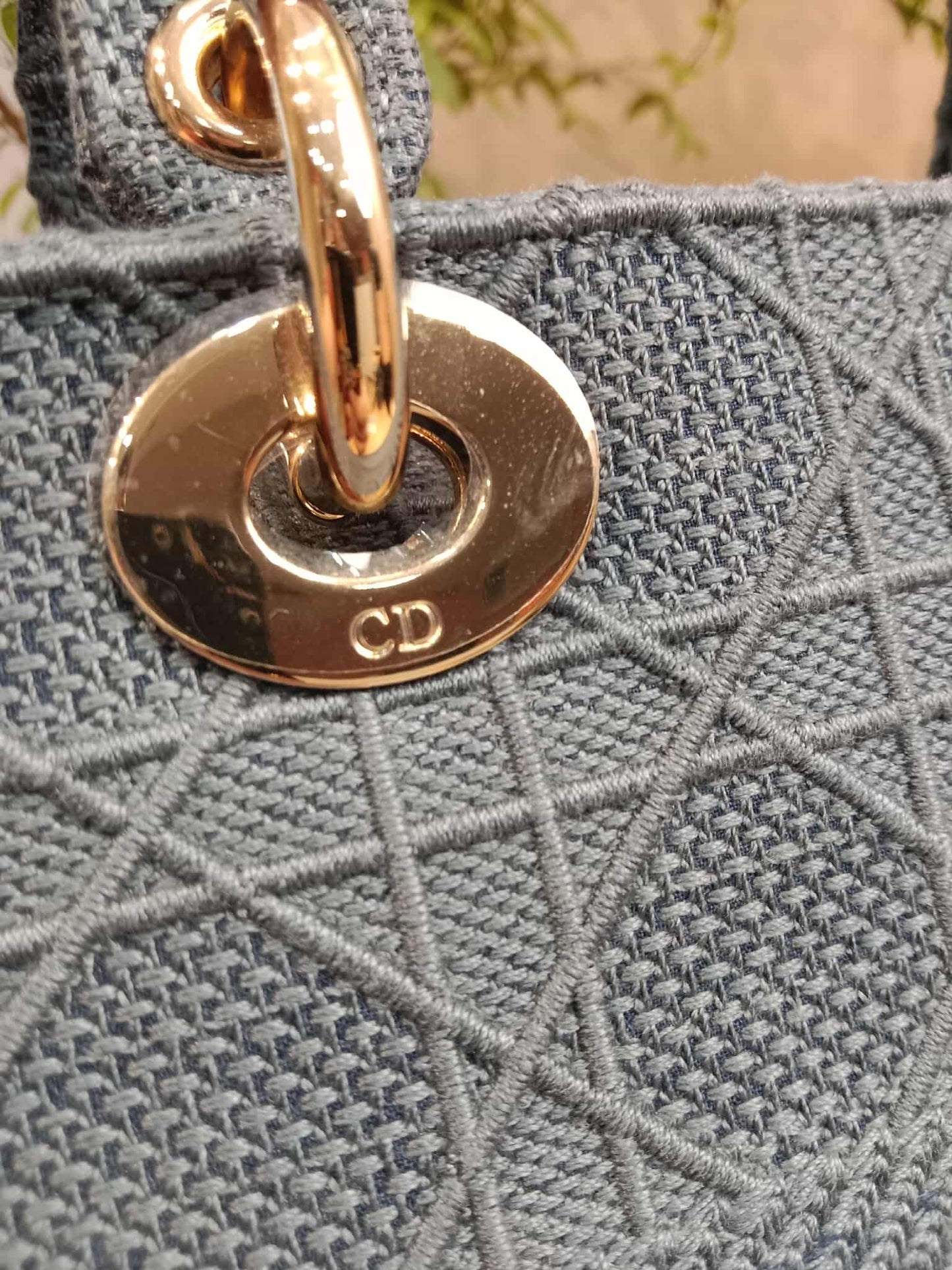 Dior Canvas Embroidered Cannage Medium Lady D-Lite Denim Blue