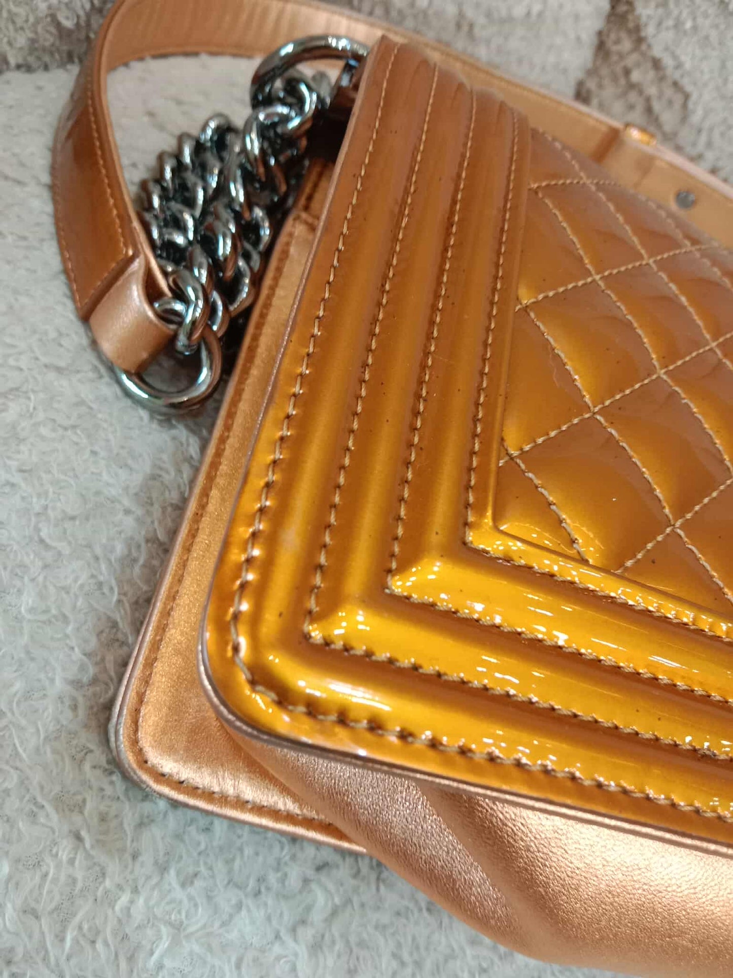Chanel Quilted Patent Leboy Bronze Series 19
