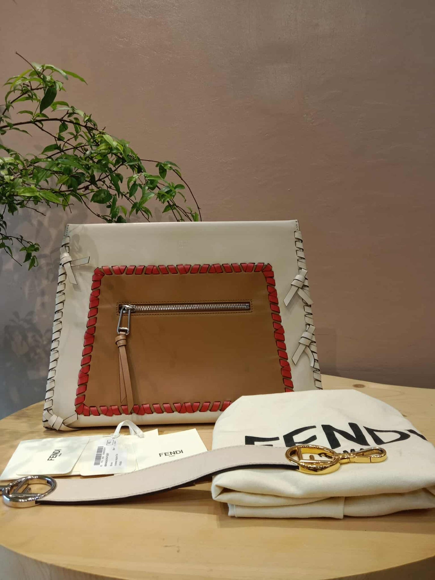 Fendi White Whipstitch Runaway Leather Satchel Bag