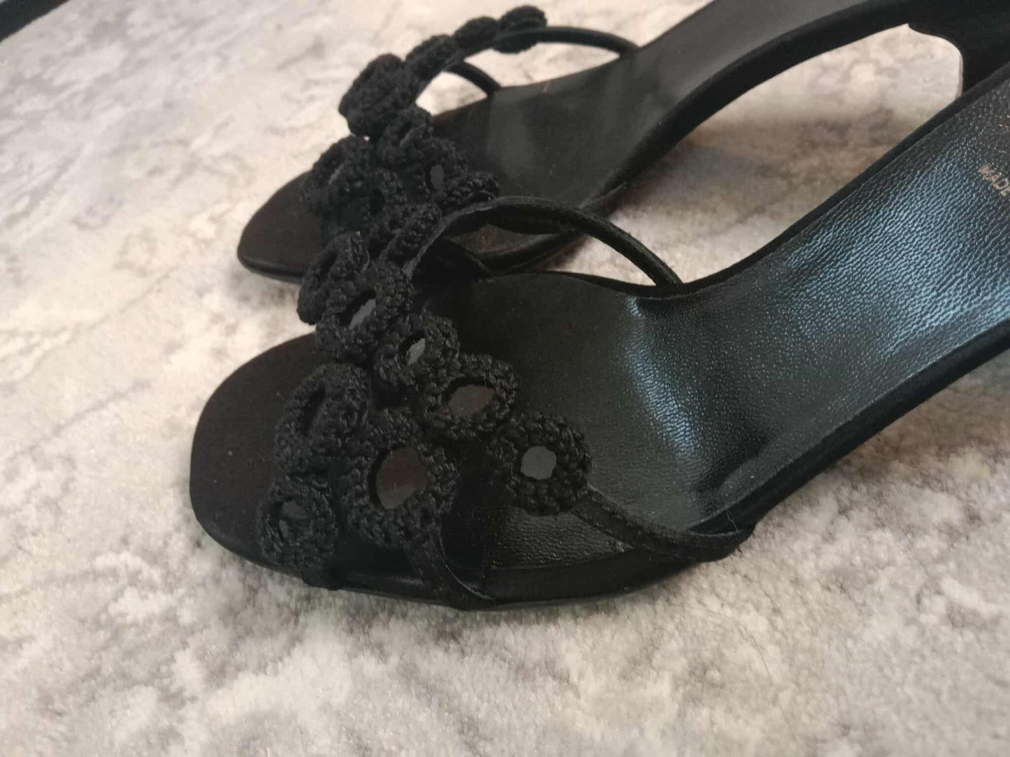Prada Crochet & Sequin Black Kitten Heels Size 37 1/2