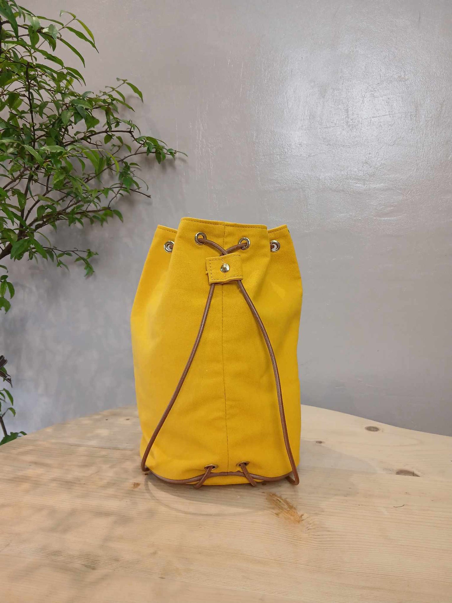 Hermes Yellow Canvas Sac Polochon Mimile Drawstring Backpack
