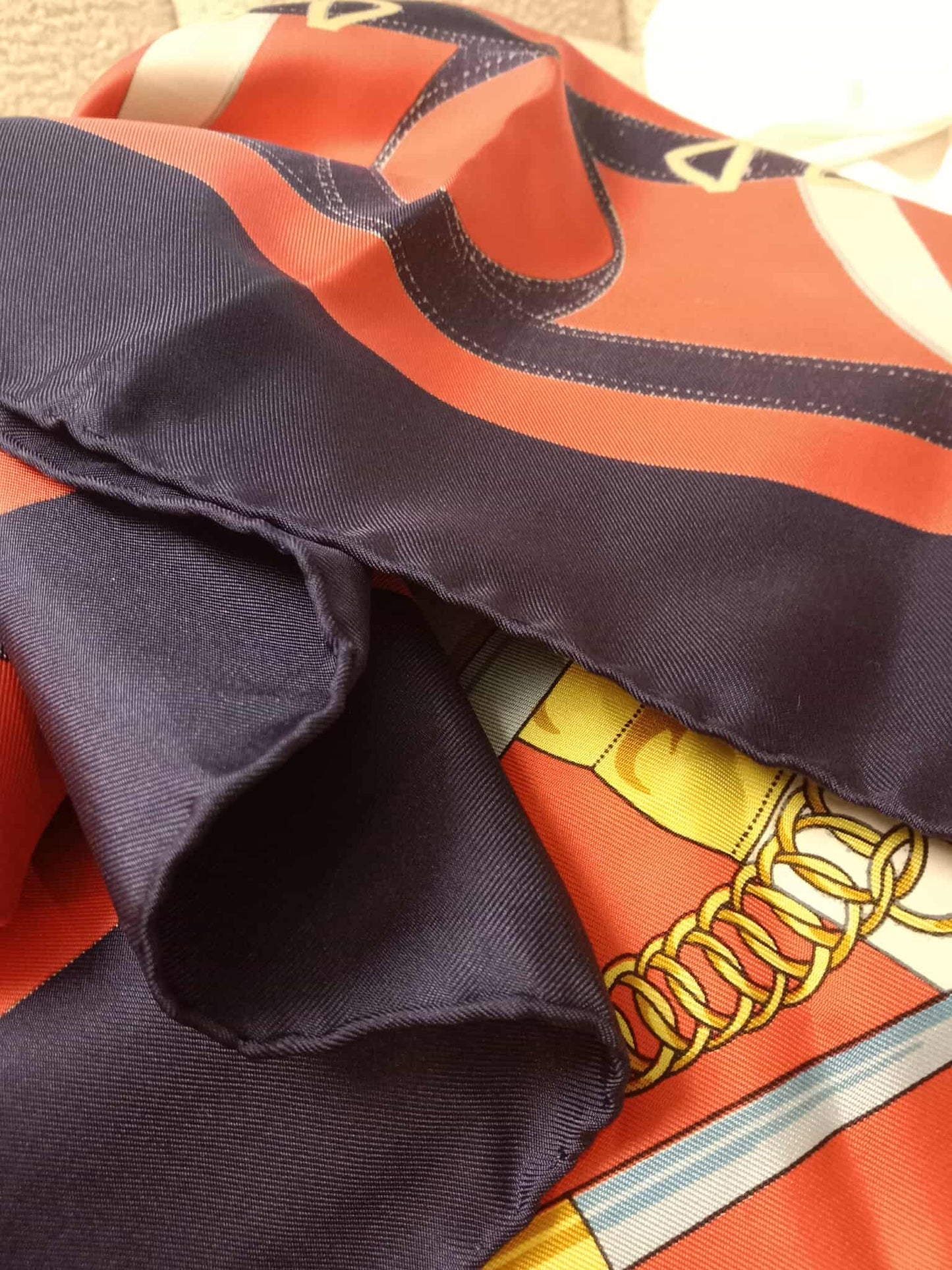 Hermes Carre 90 Eperon Dor Golden Spur Silk Scarf