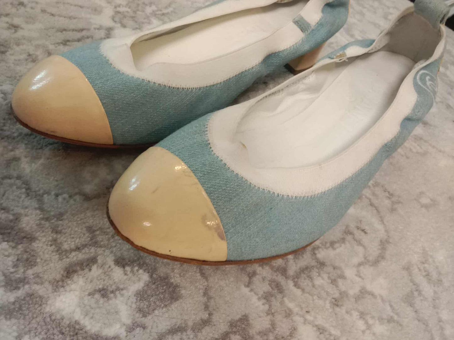 Chanel Coco Mark Ballerina Denim Pumps Size 37C