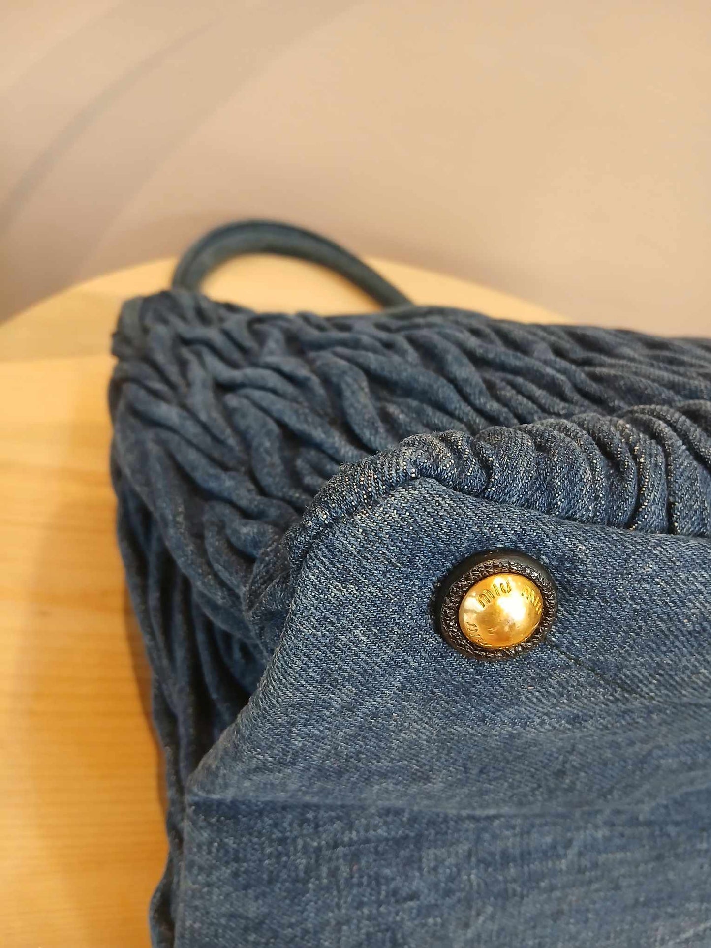 Miu Miu Matelasse Denim Tote Blue