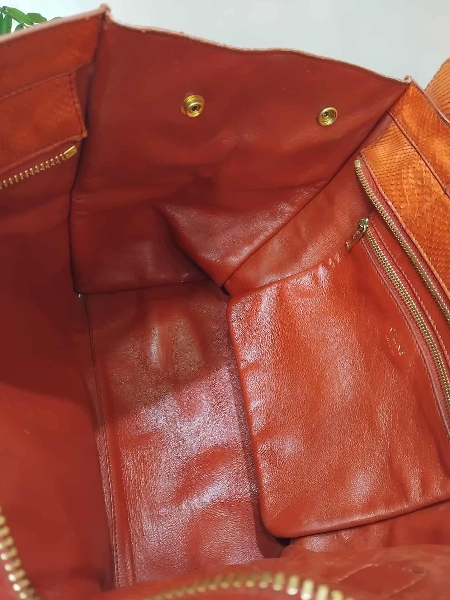 Celine Python Snakeskin Luggage Envelope Tote Bag Orange
