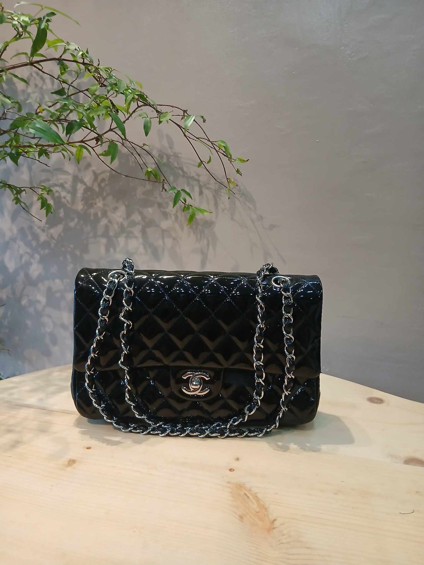 Chanel Classic Quilted Patent Double Flap Bag Black Medium Series 20