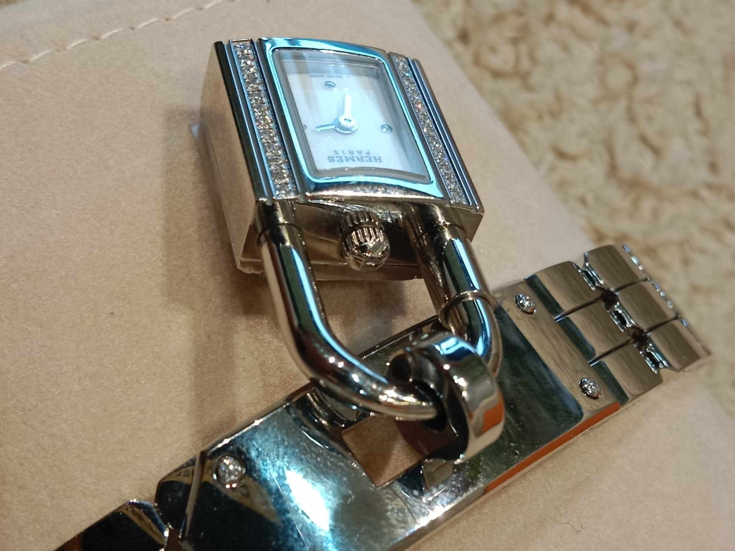 Hermes Stainless Steel Diamond 16mm Kelly Quartz Watch