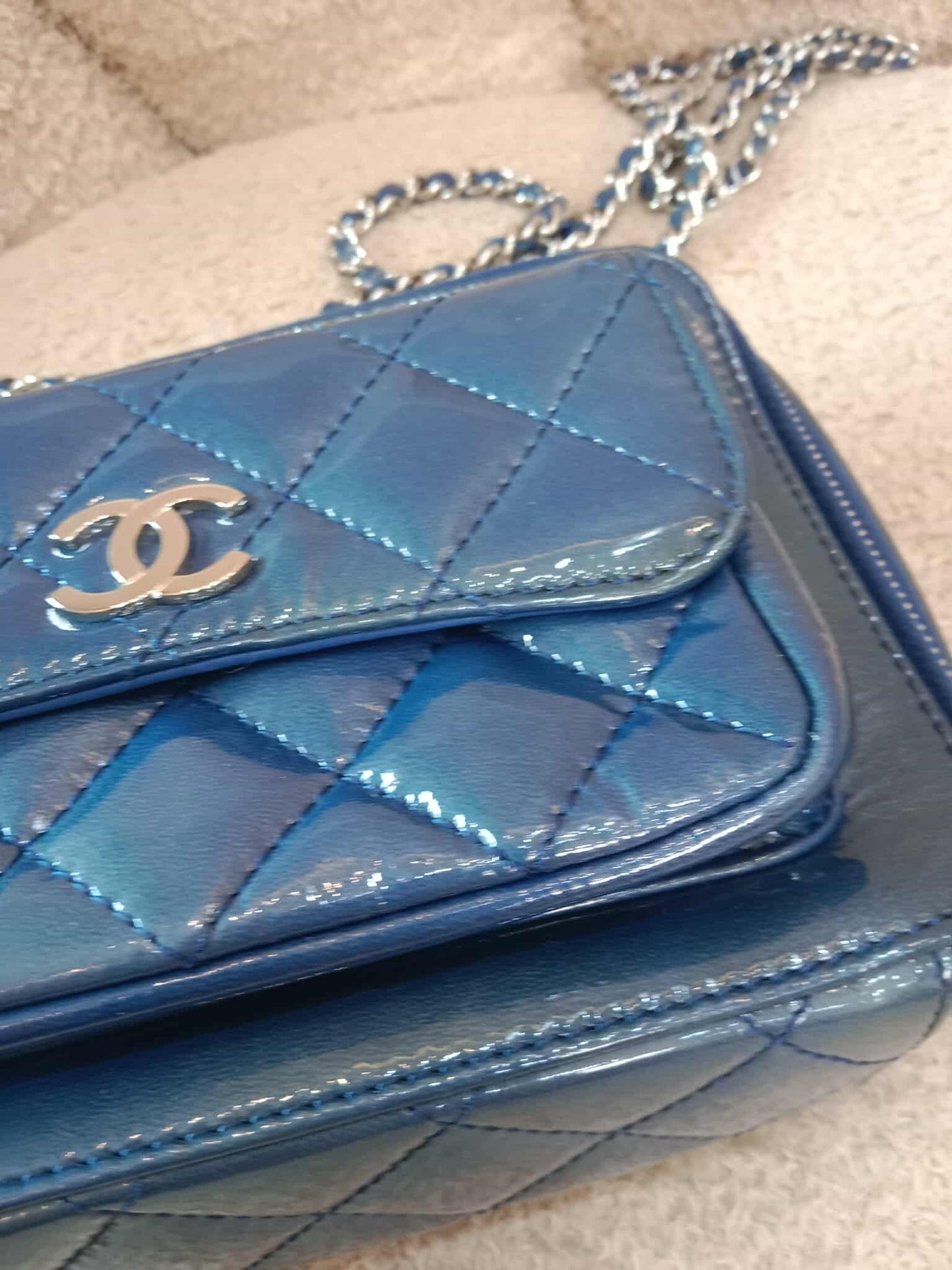 Chanel Blue Quilted Patent Leather Camera Bag Blue Series 20