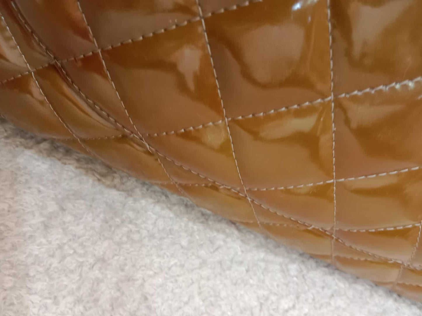 Chanel Quilted Maxi Double Flap Patent Tan Series 15