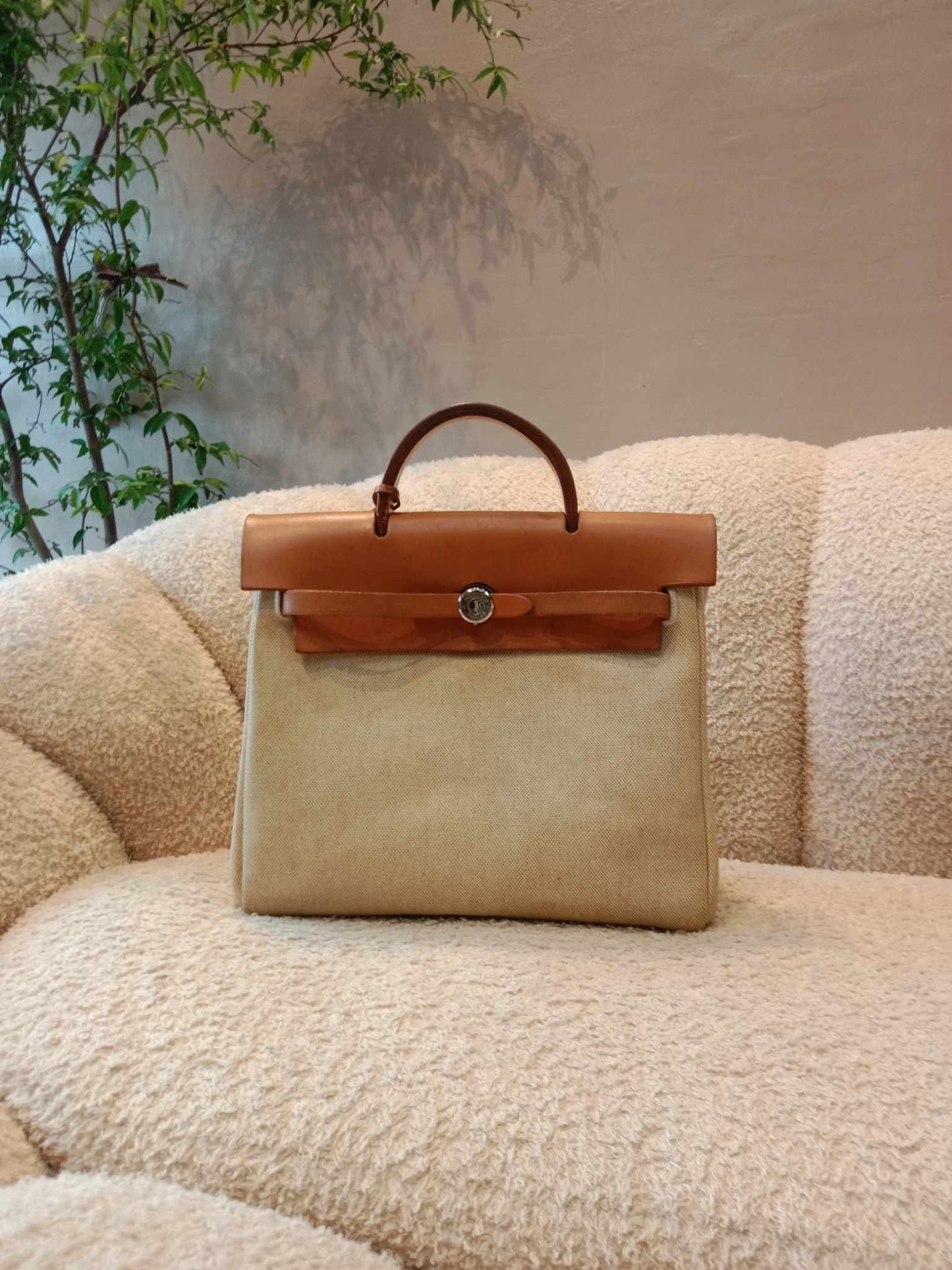 Hermes Herbag Canvas Beige/Brown Stamp B Square 1998