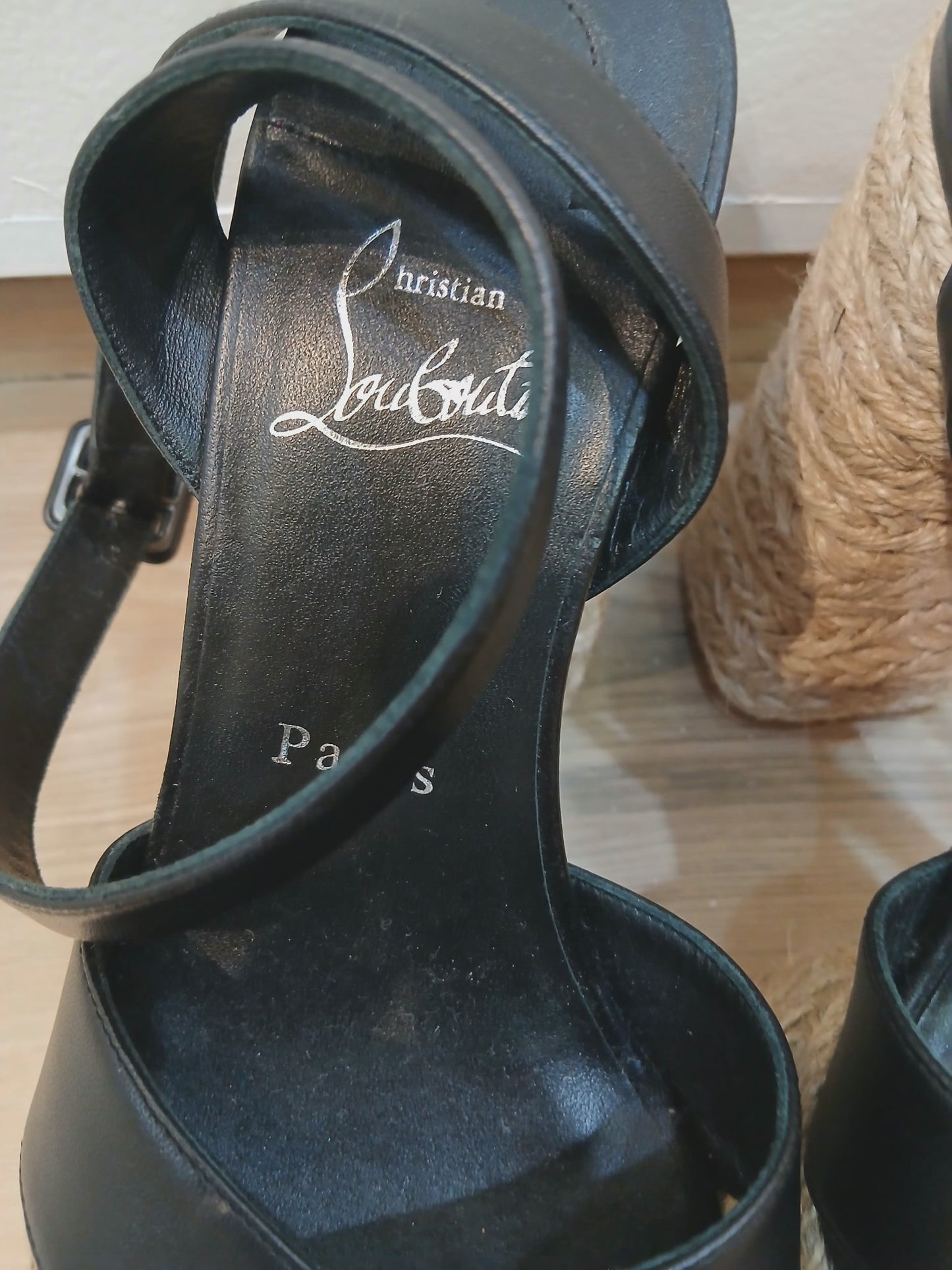 Chrstian Louboutin Mariza Zeppa Leather-Trimmed Espadrille Wedge Size 38