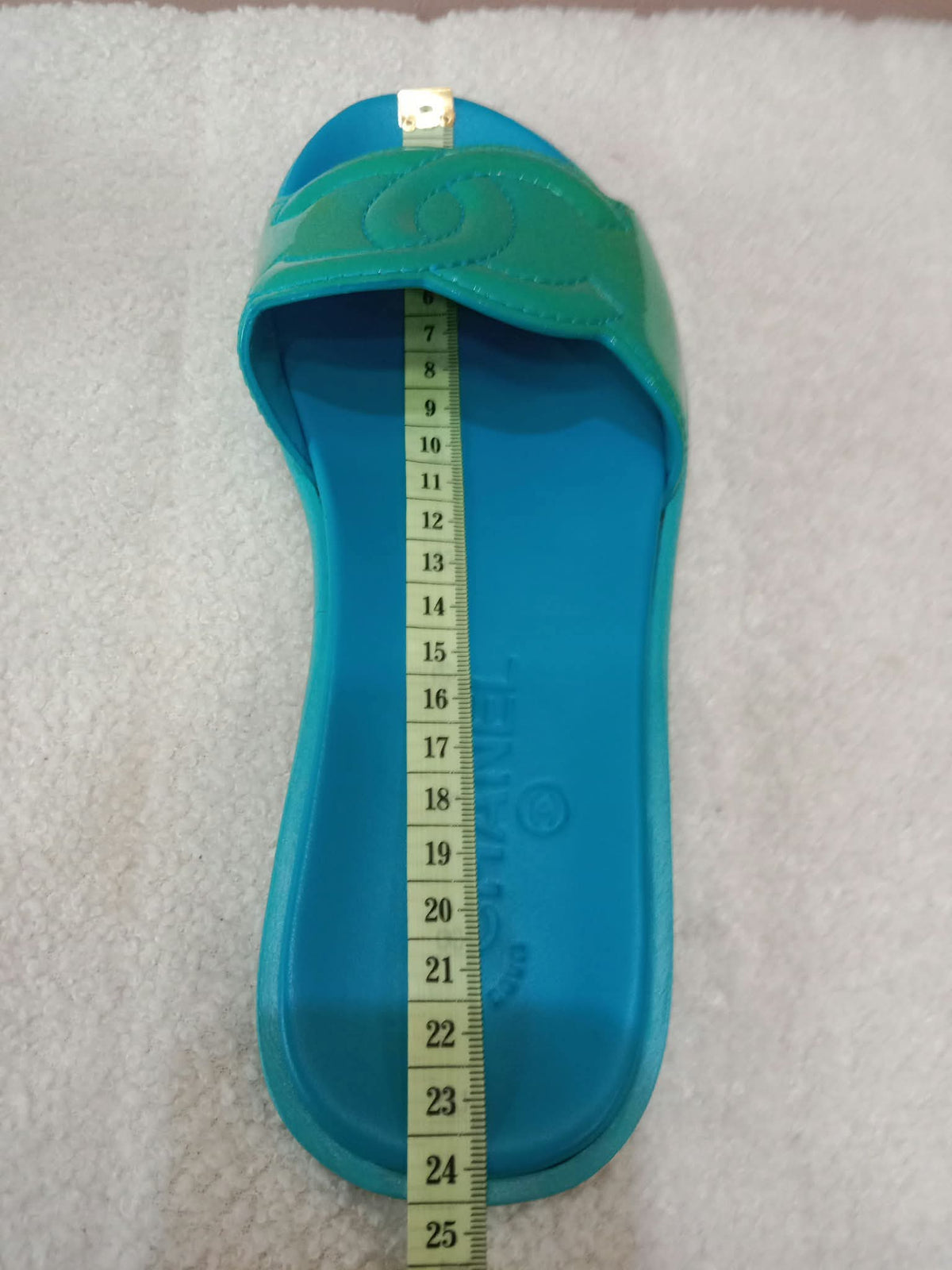 Chanel Turquiose and Green Patent Leather CC Flat Slide Sandals Size 36