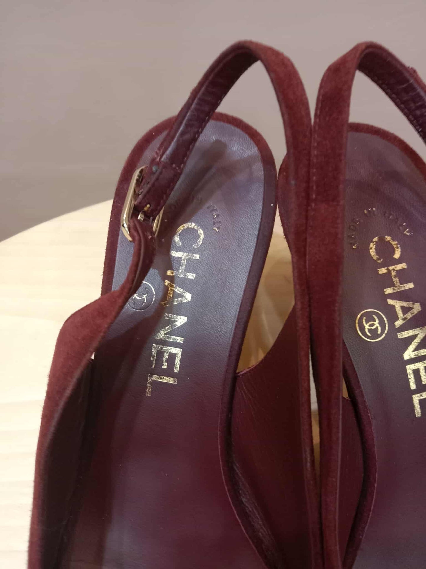 Chanel Suede Slingback Mules Maroon 37C