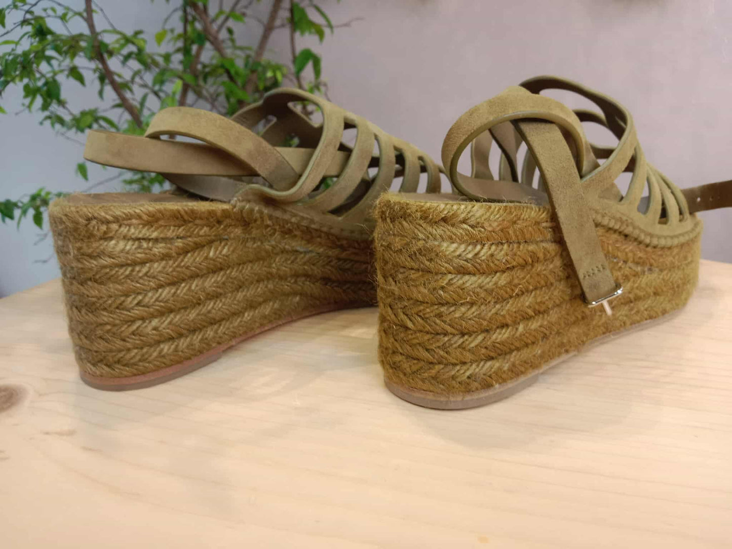 Hermes Espadrille Wedge Sandals Khaki SIze 37