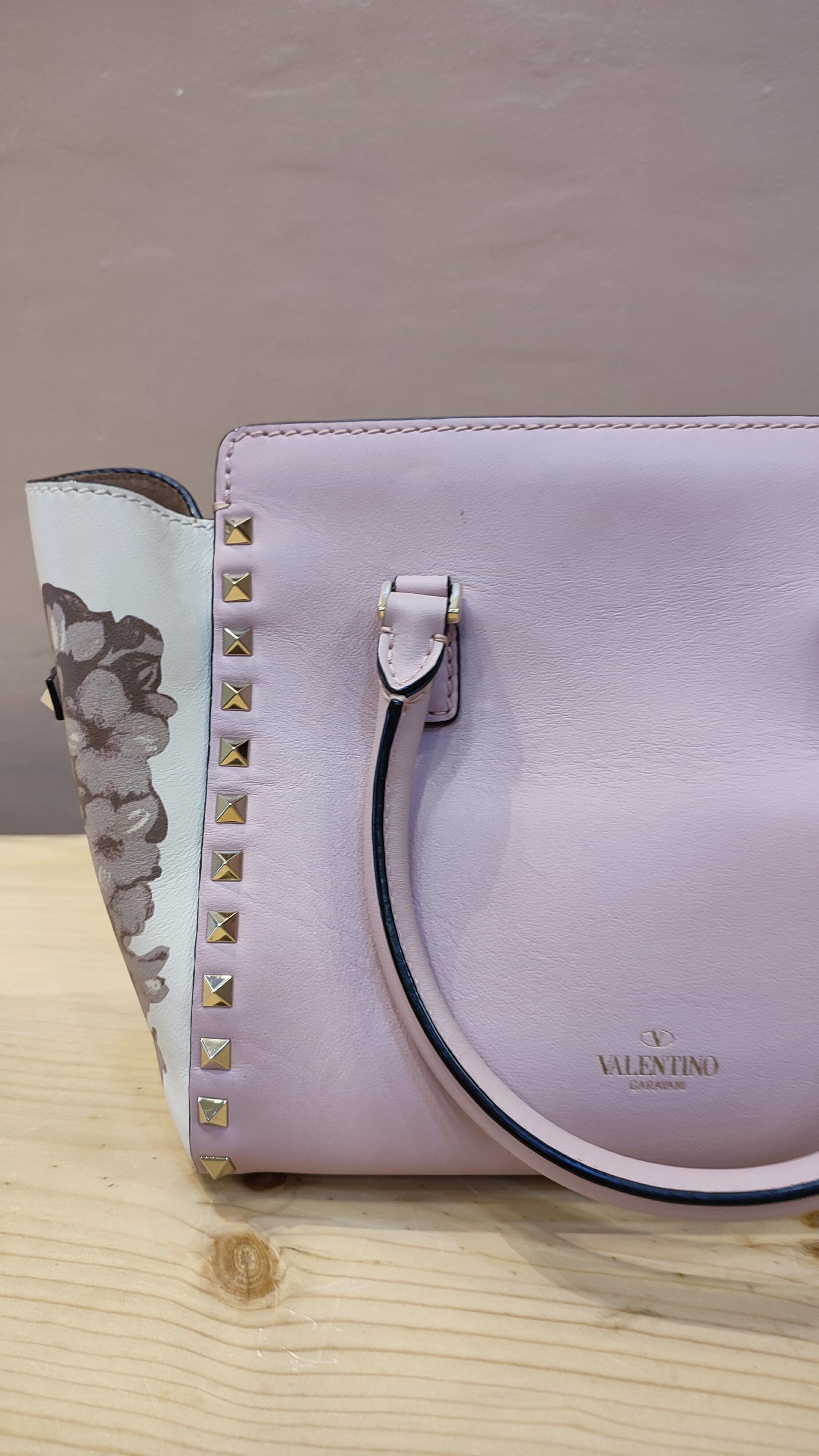 Valentino Rockstud Floral Pink Tote Bag