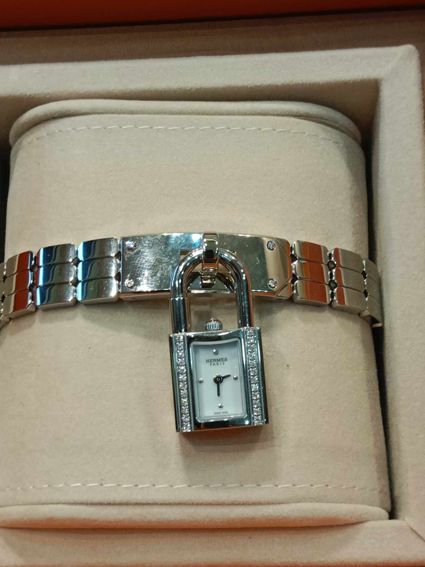Hermes Stainless Steel Diamond 16mm Kelly Quartz Watch