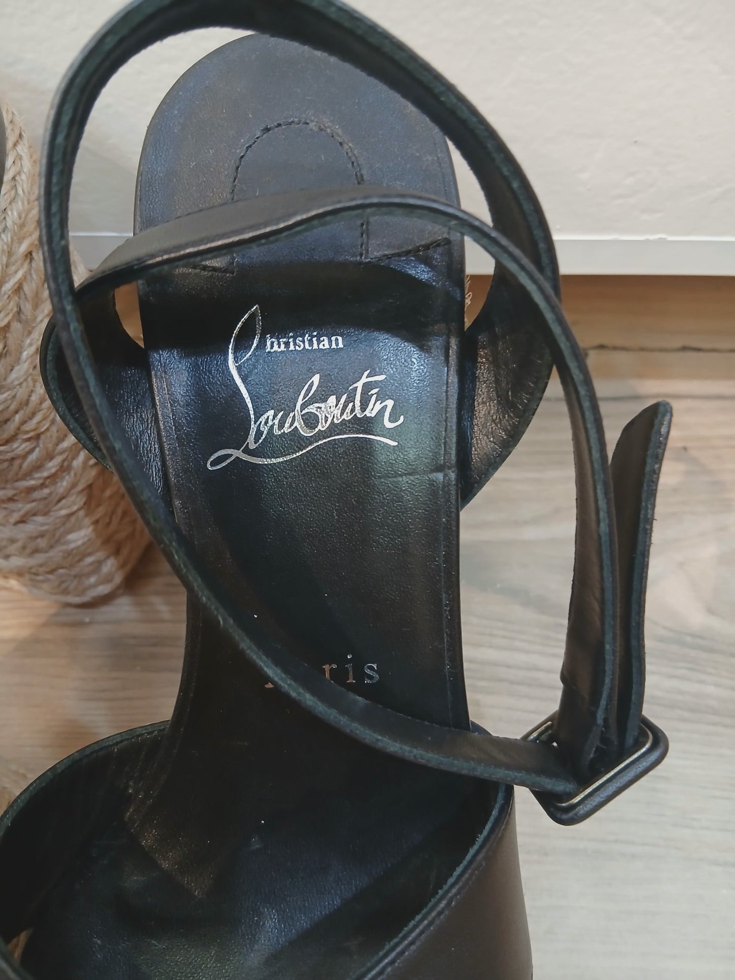 Chrstian Louboutin Mariza Zeppa Leather-Trimmed Espadrille Wedge Size 38