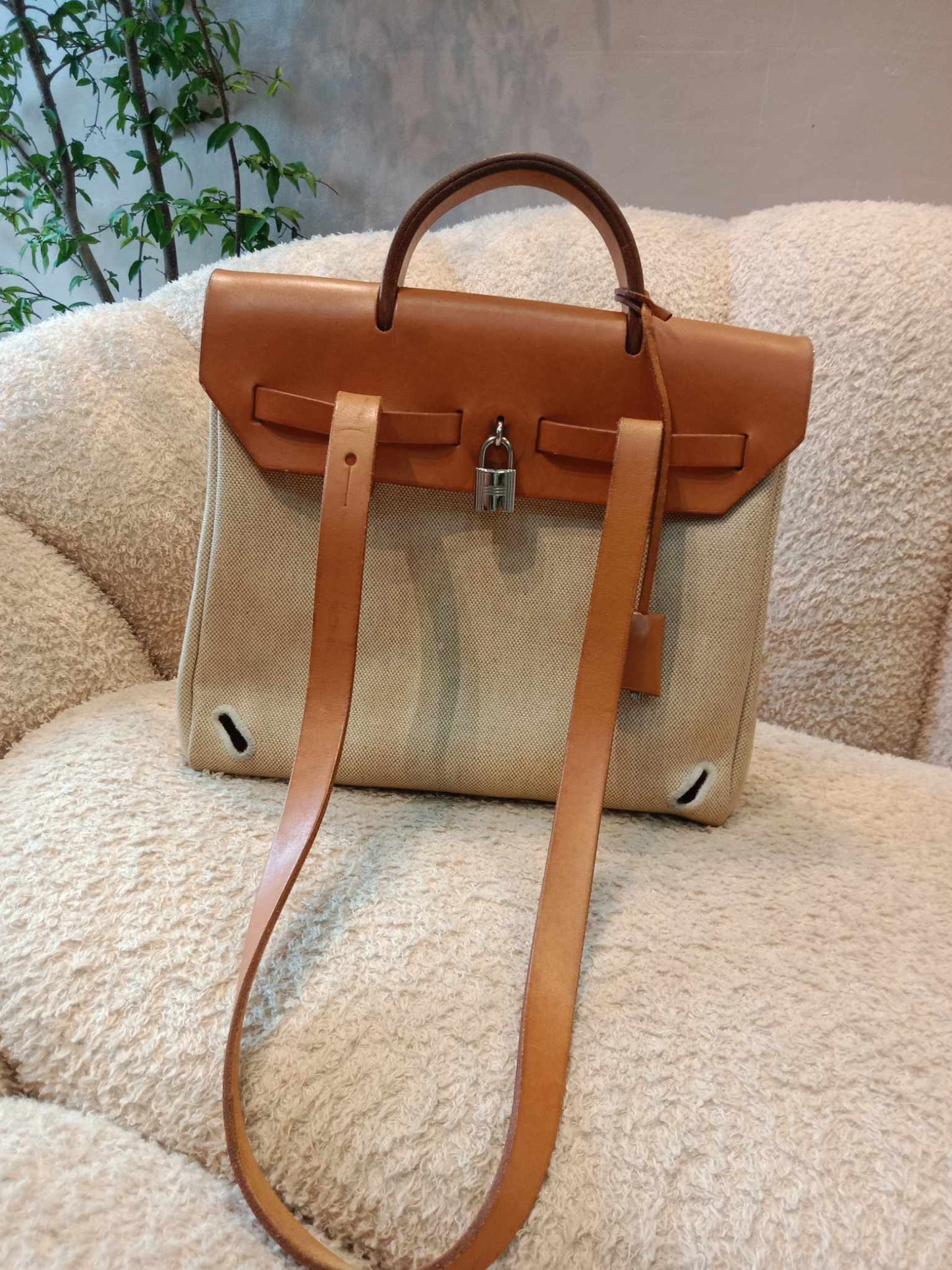 Hermes Herbag Canvas Beige/Brown Stamp B Square 1998