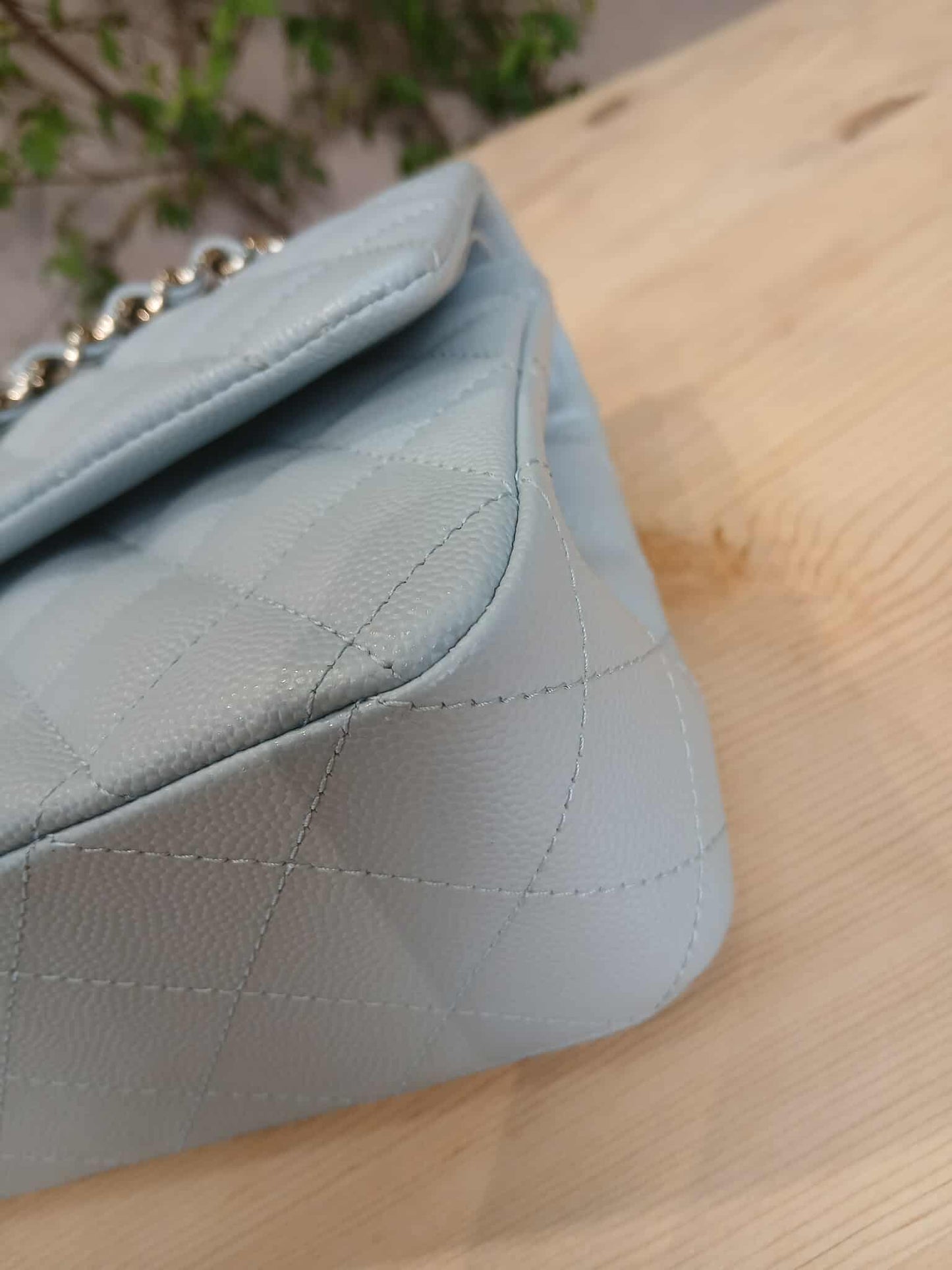 Chanel Quilted Double Flap Powder Blue Medium Caviar Microchipped