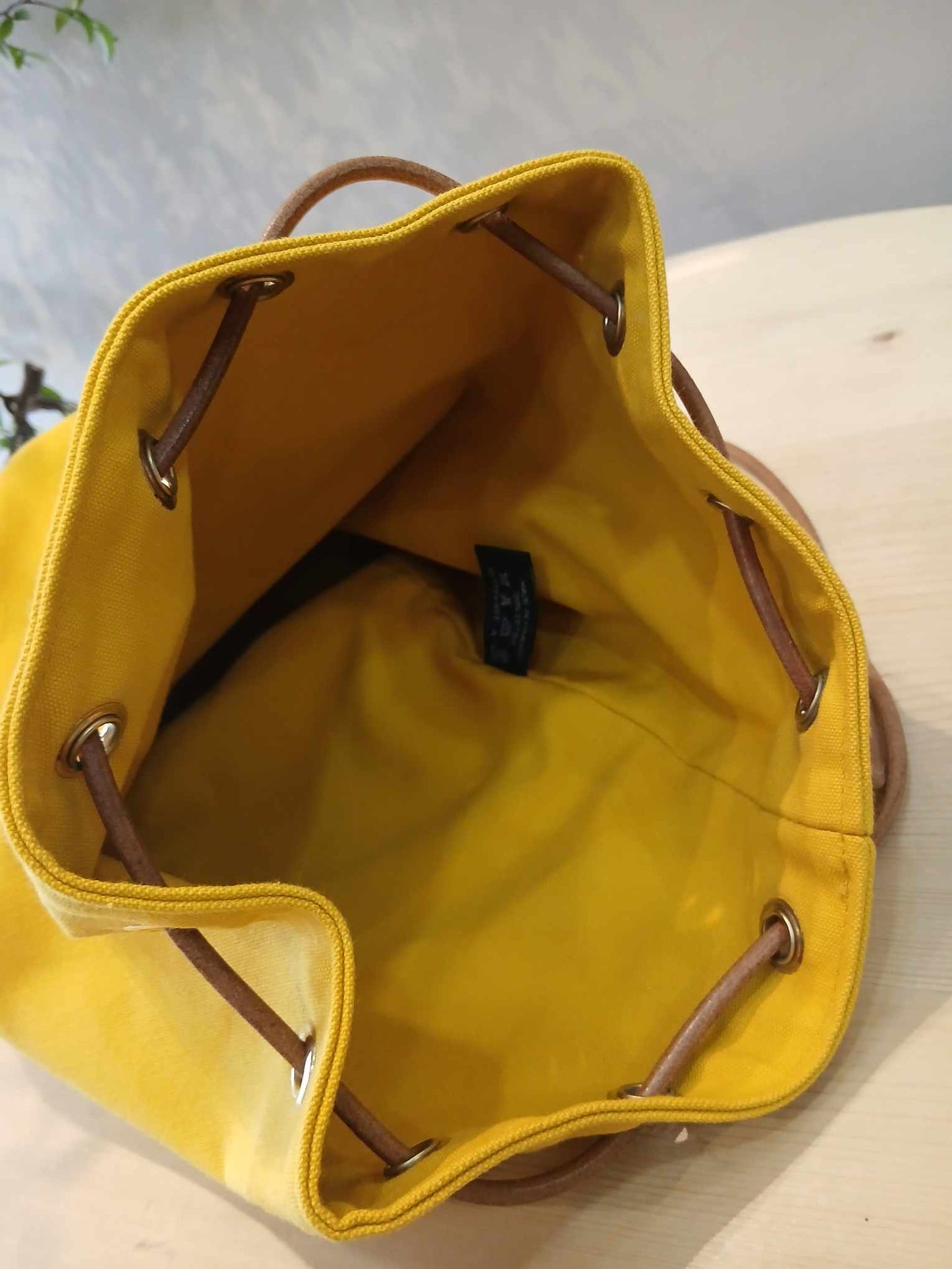 Hermes Yellow Canvas Sac Polochon Mimile Drawstring Backpack