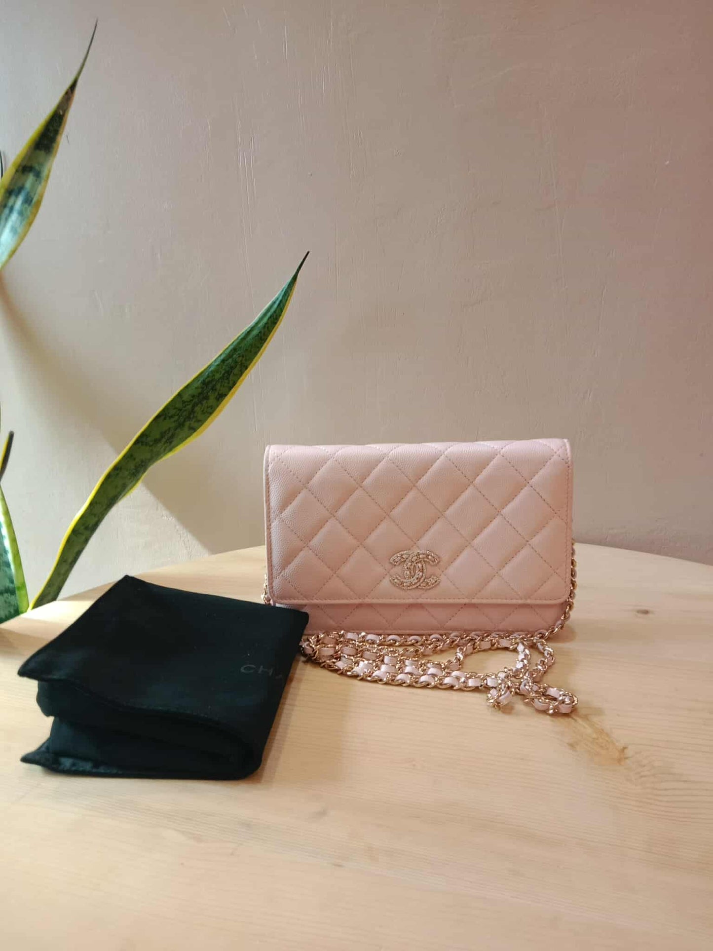 Chanel CC Wallet on Chain Light Pink Microchipped
