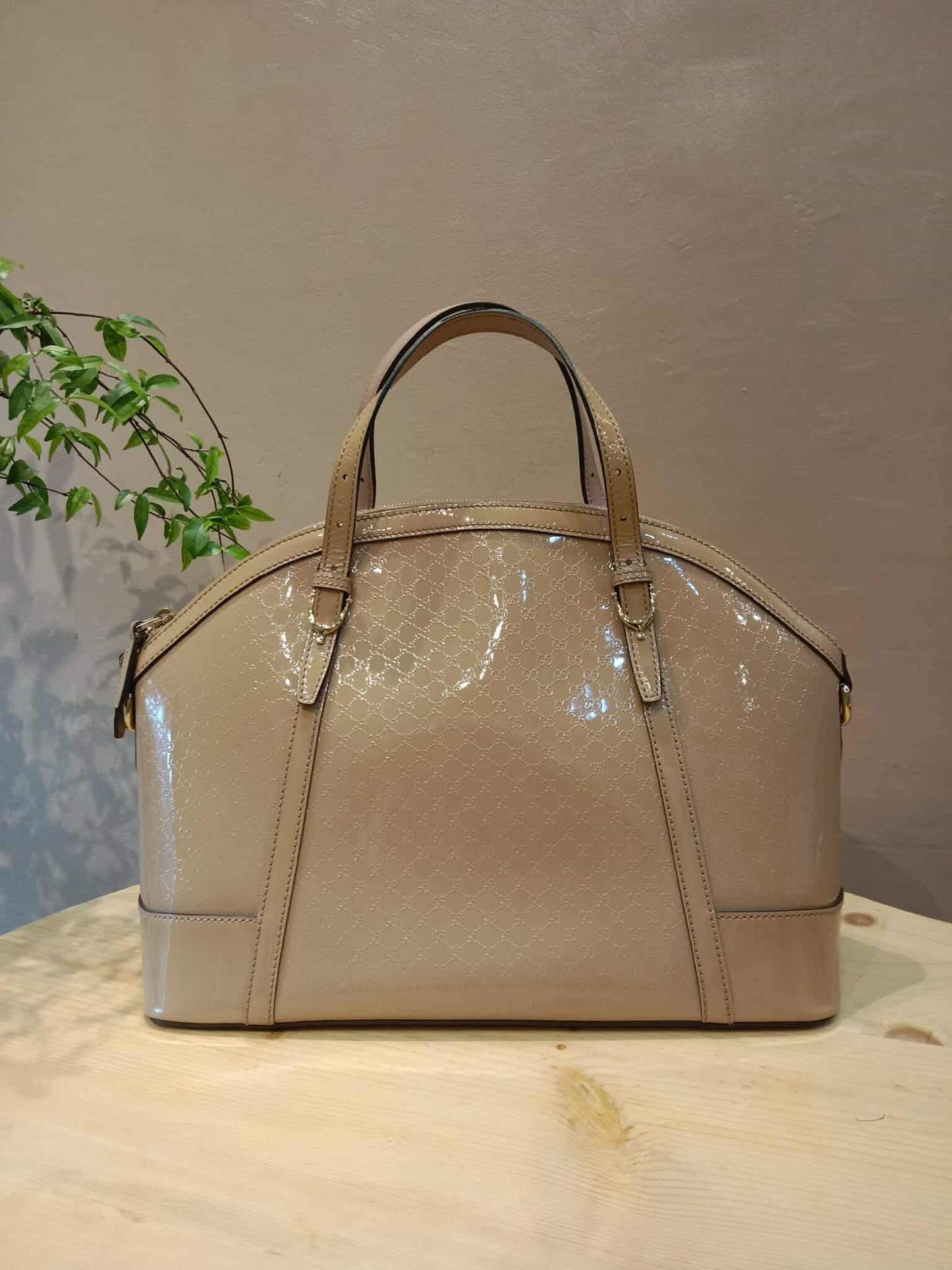 Gucci Beige Microguccissima Nice Patent Leather Satchel Bag