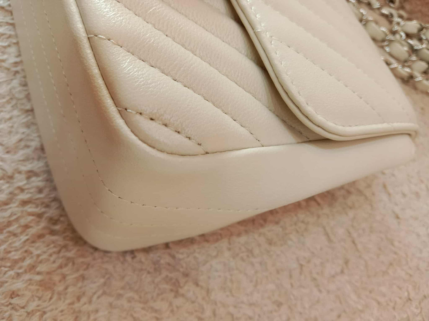 Chanel Mini Square Ivory Chevron Lambskin Series 30