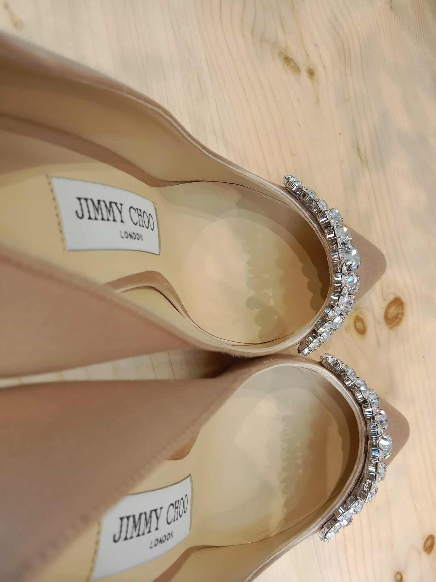 Jimmy Choo Cream Satin Crystal Embellished Pumps Size 37