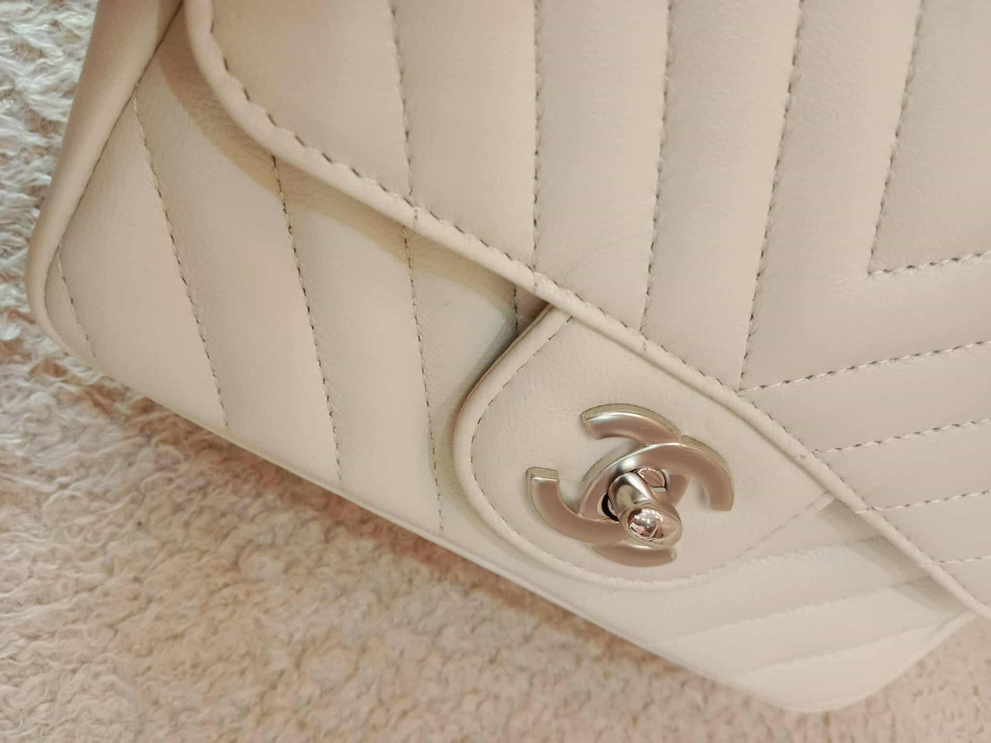 Chanel Mini Square Ivory Chevron Lambskin Series 30