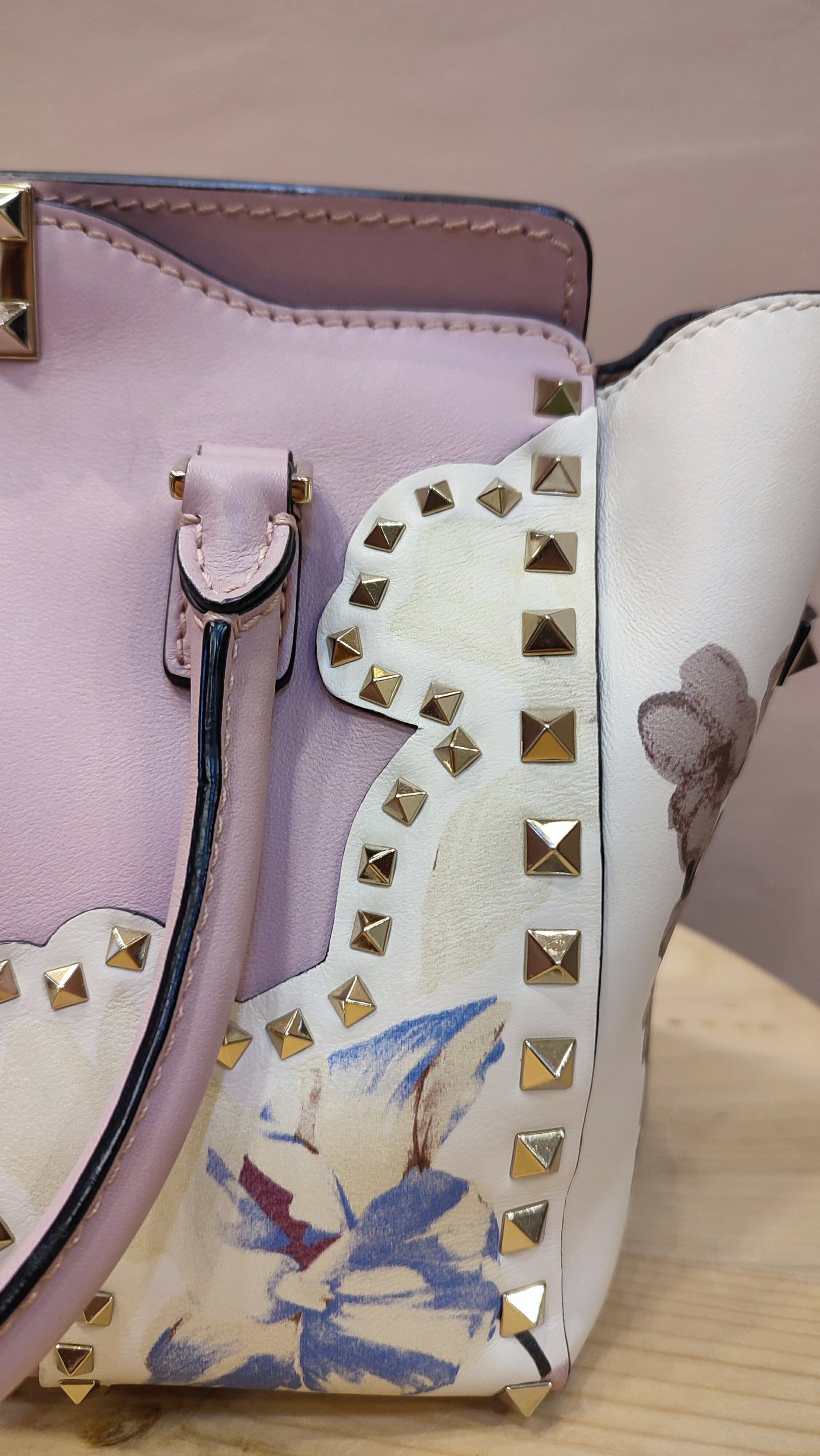 Valentino Rockstud Floral Pink Tote Bag