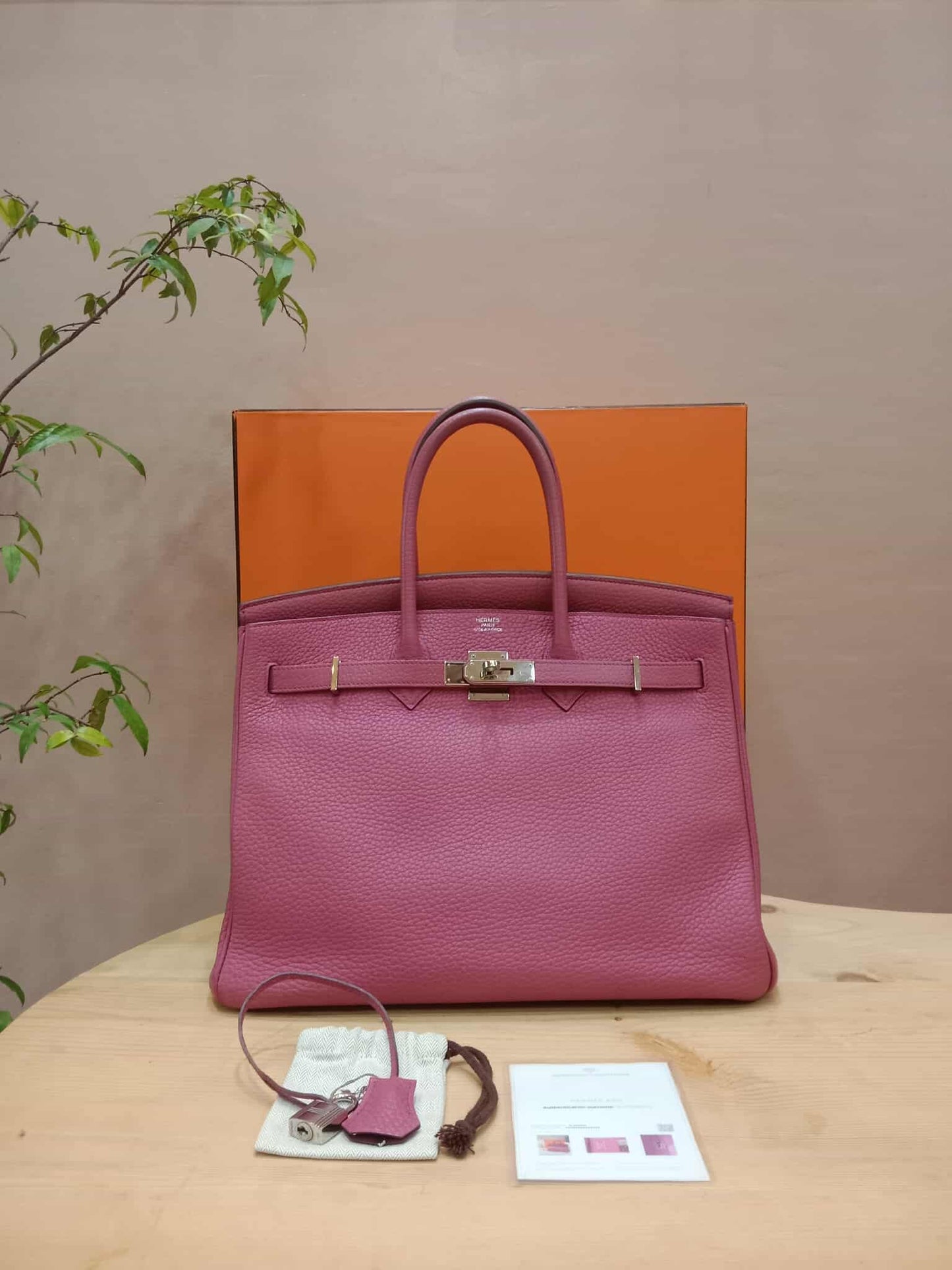 Hermes Birkin 35 Rose Poupre Clemence Stamp T 2015