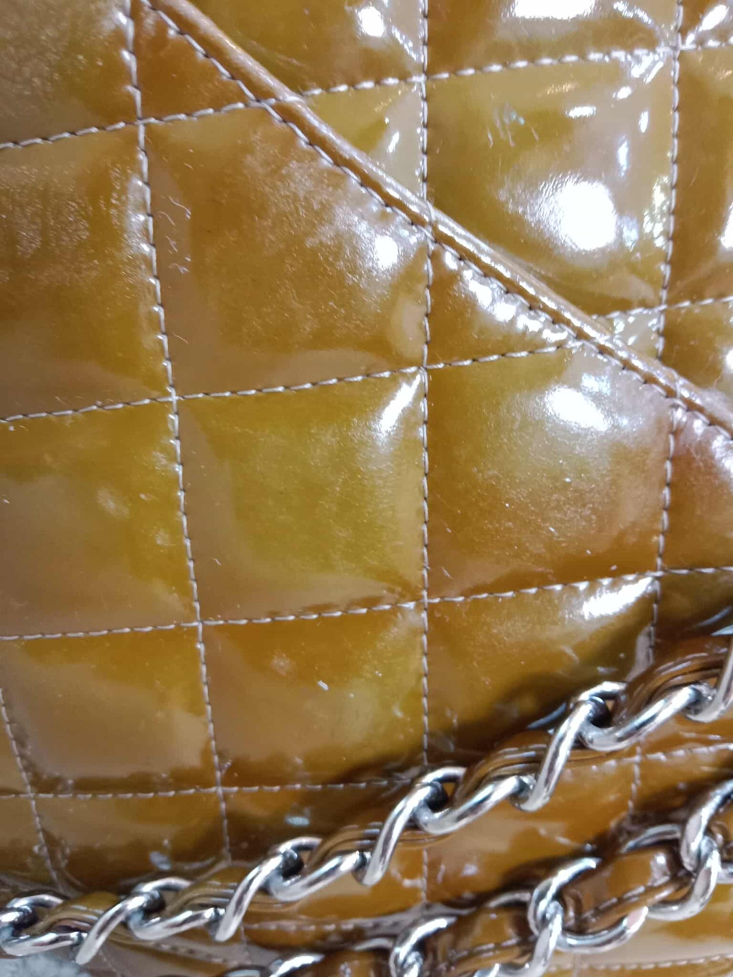 Chanel Quilted Maxi Double Flap Patent Tan Series 15