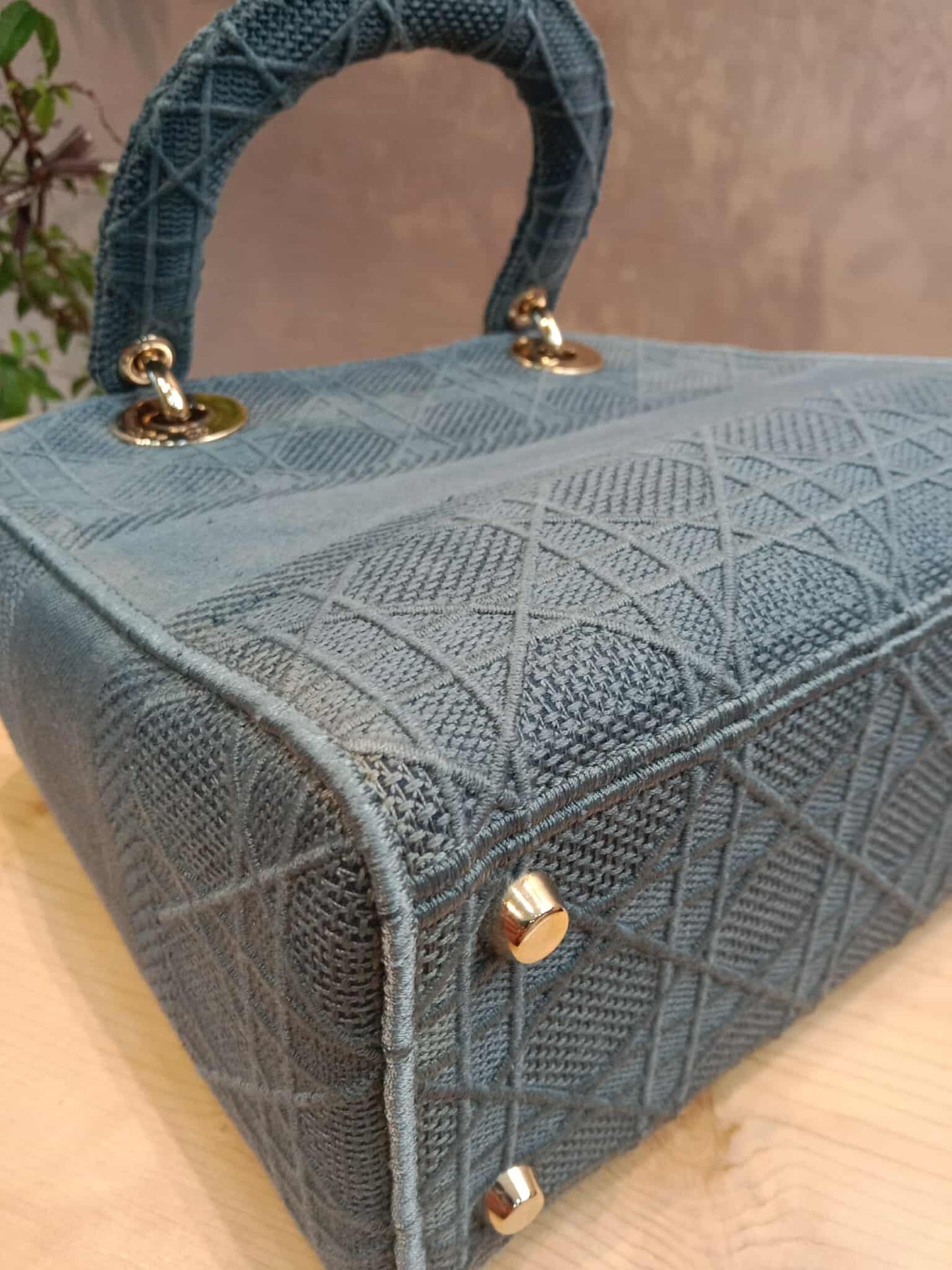Dior Canvas Embroidered Cannage Medium Lady D-Lite Denim Blue