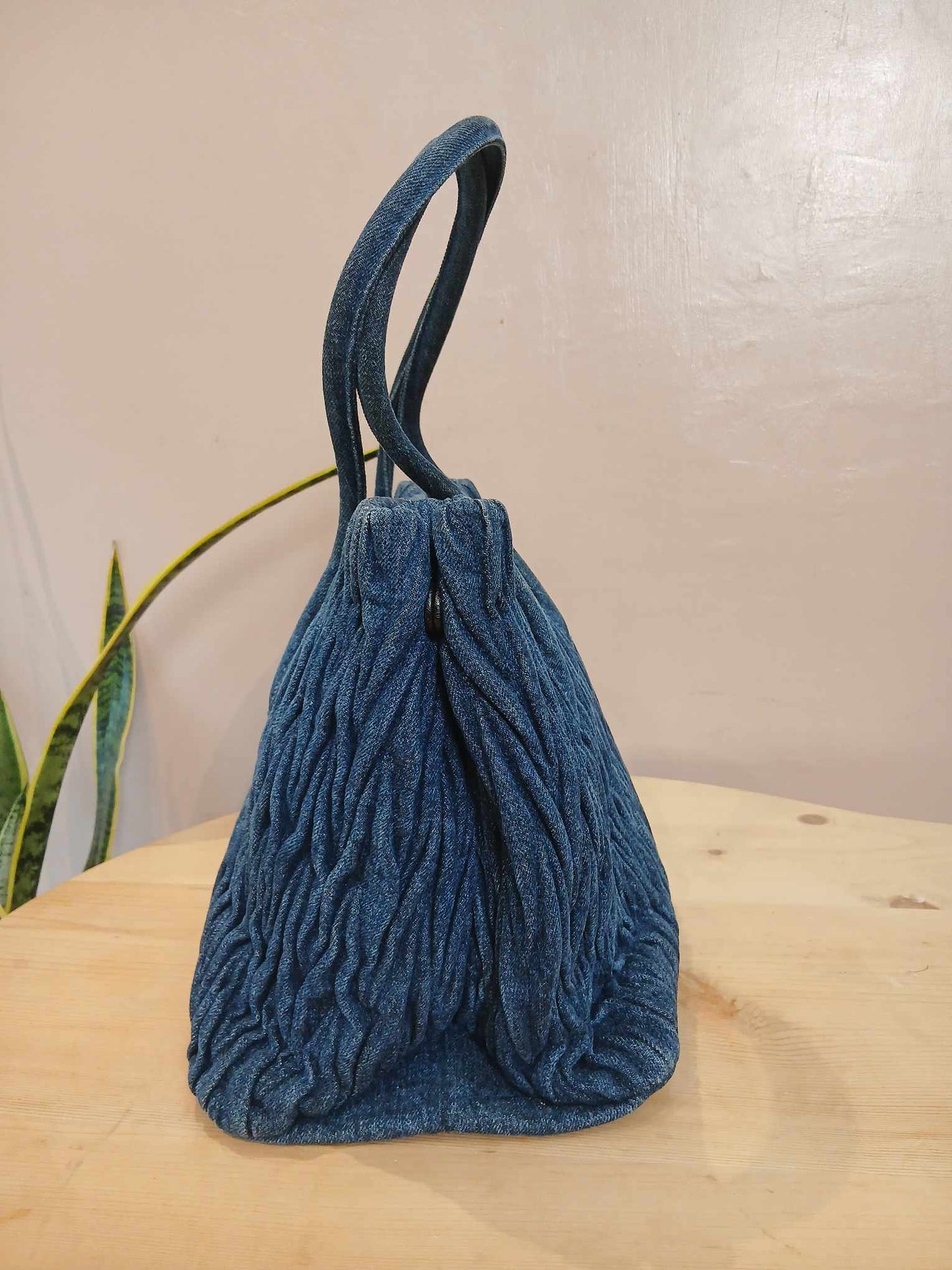 Miu Miu Matelasse Denim Tote Blue