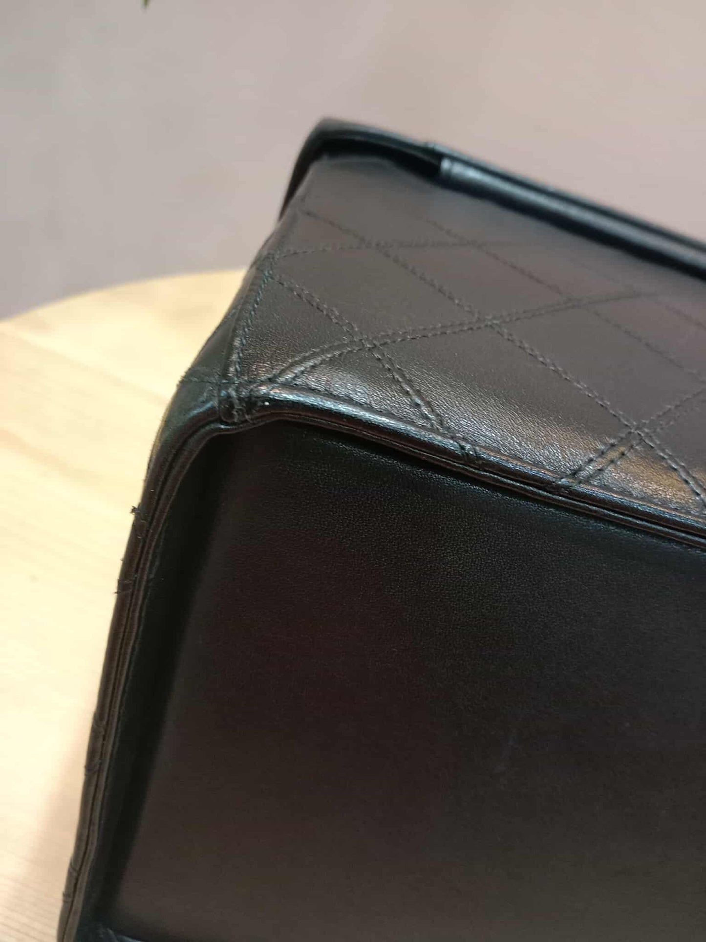 Chanel Vanity Black Leather Stitched Cosmetic Beauty Bag Series 2
