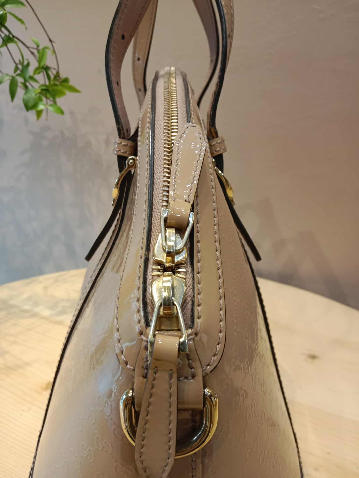 Gucci Beige Microguccissima Nice Patent Leather Satchel Bag