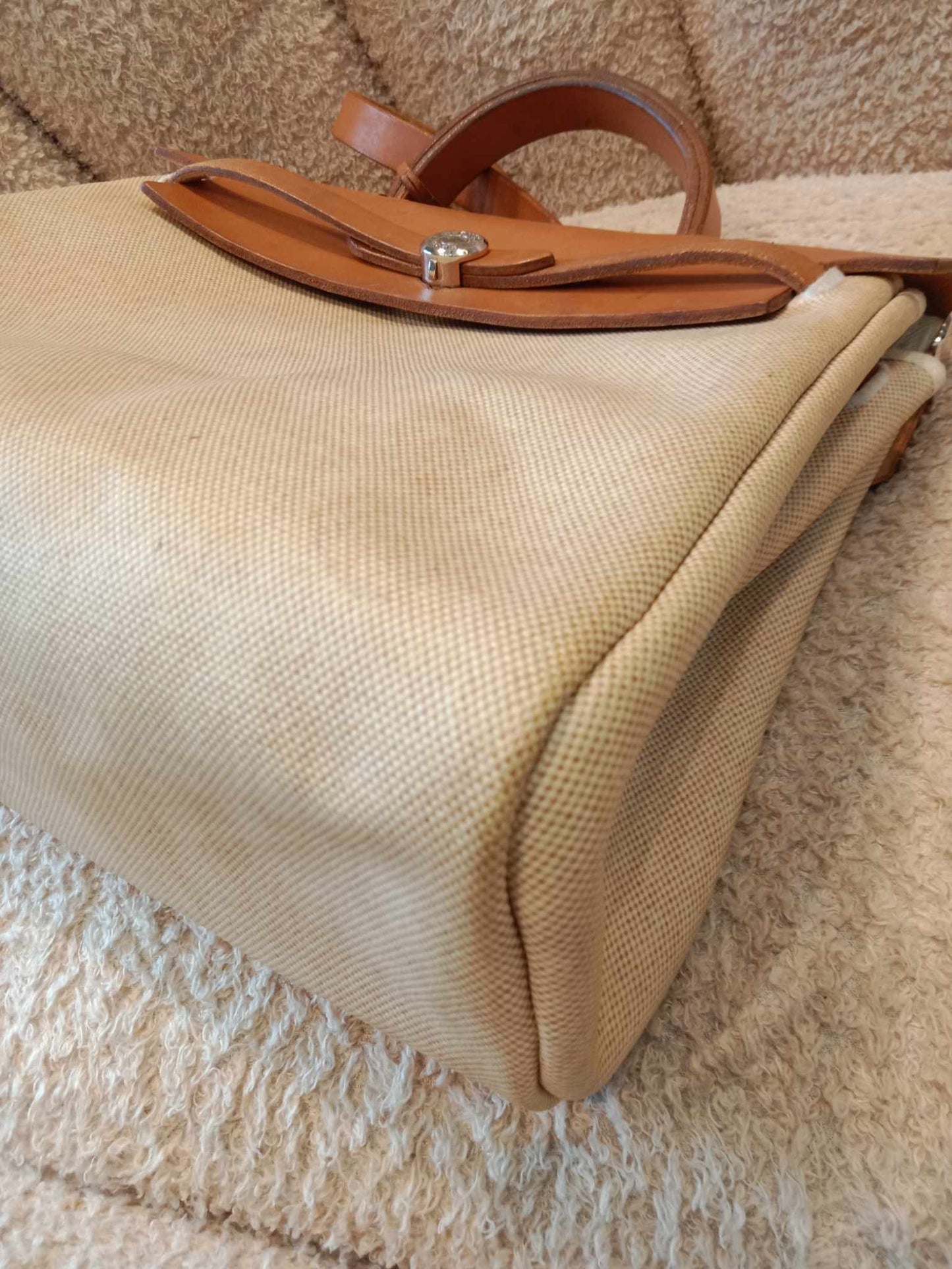 Hermes Herbag Canvas Beige/Brown Stamp B Square 1998