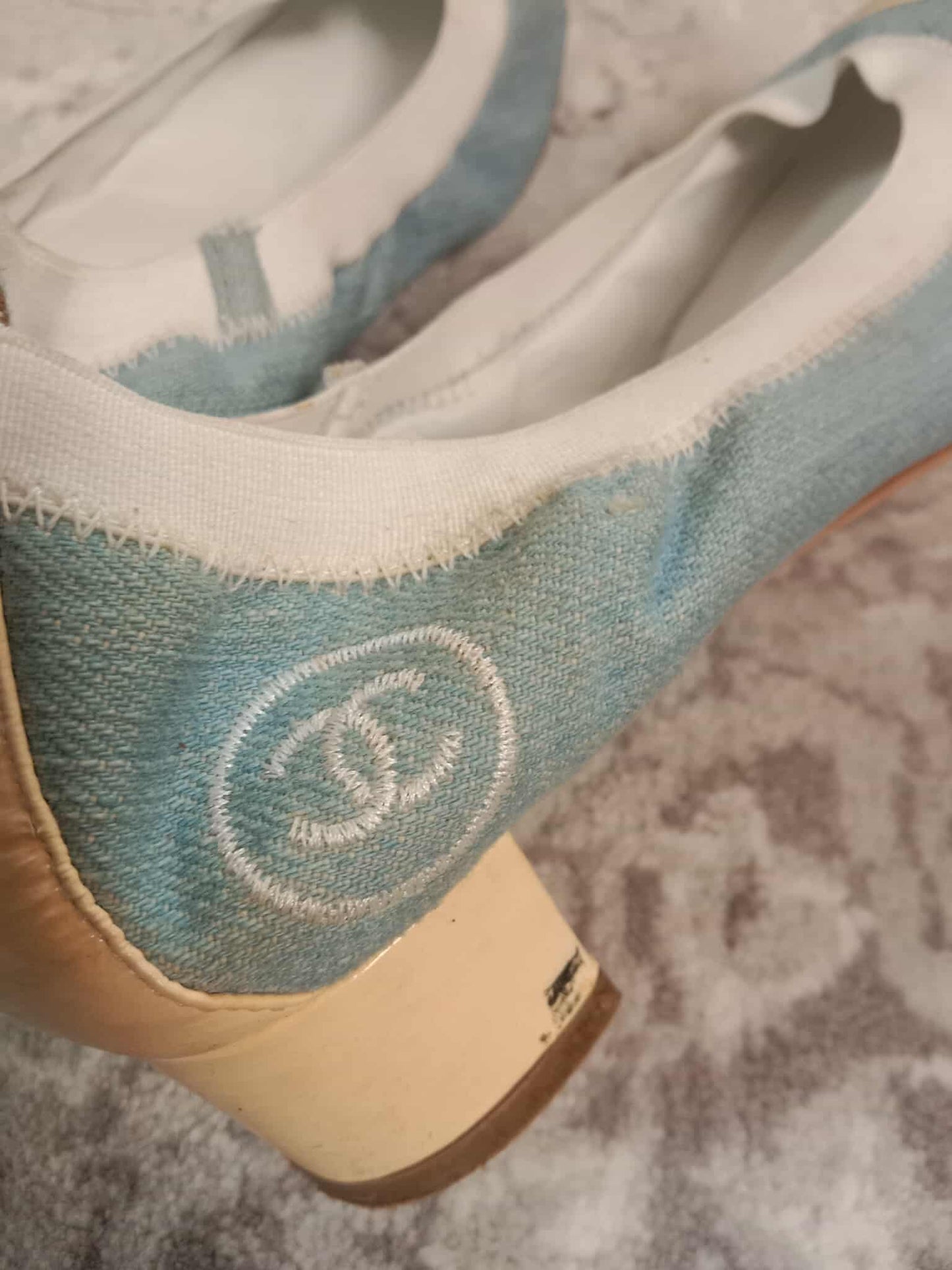 Chanel Coco Mark Ballerina Denim Pumps Size 37C