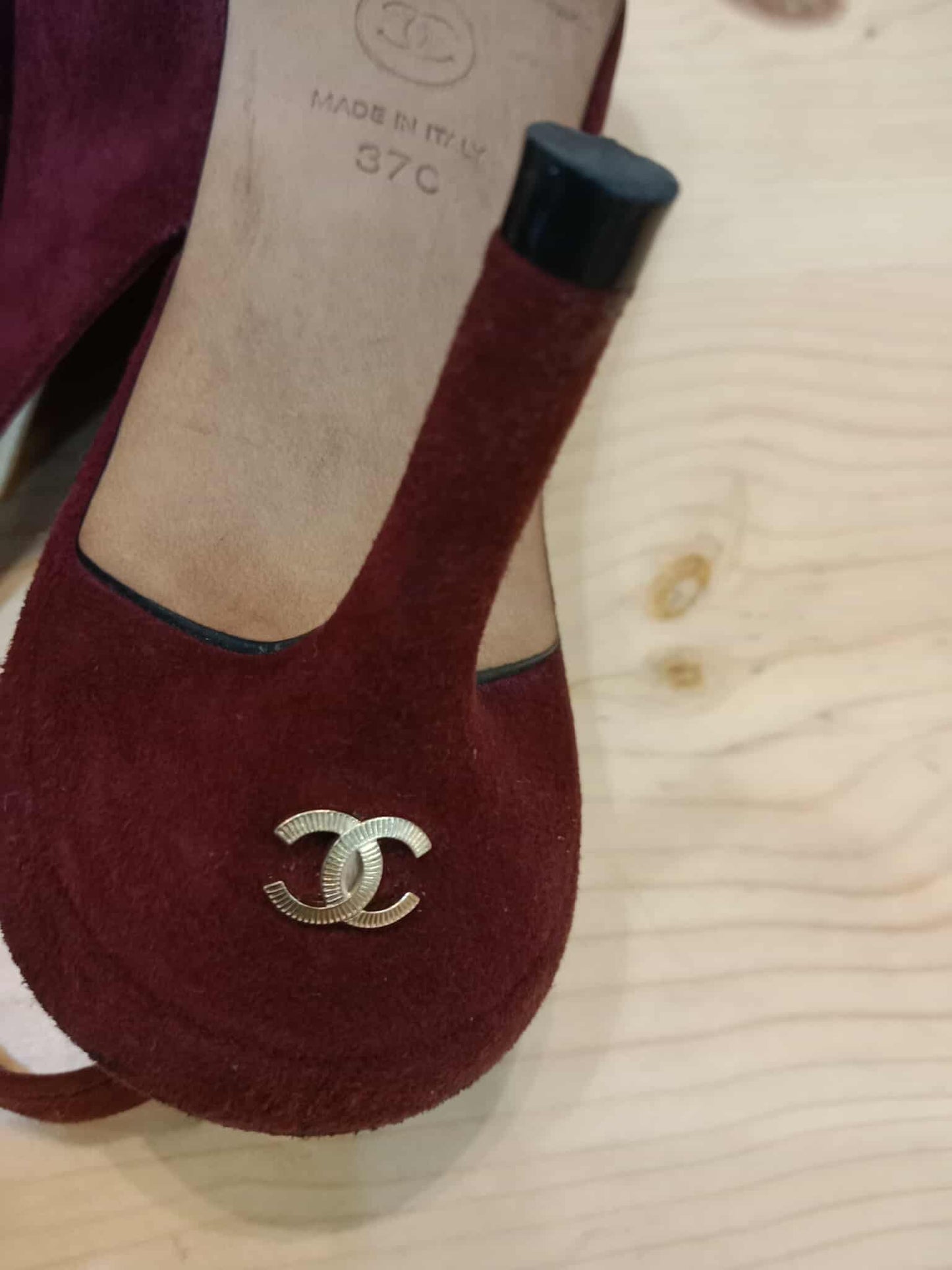 Chanel Suede Slingback Mules Maroon 37C