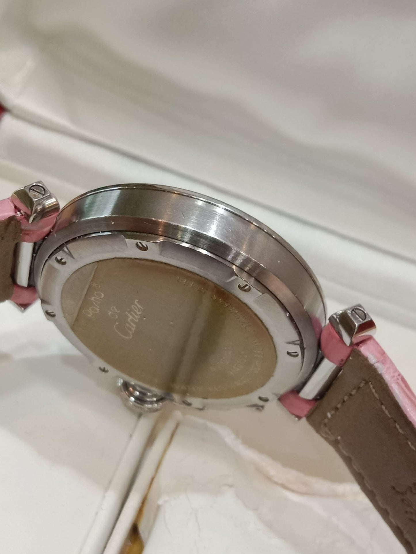 Cartier Pasha C Pink Blue Limited Edition Watch 35mm Stainless Steel Case Pink Alligator Leather Strap