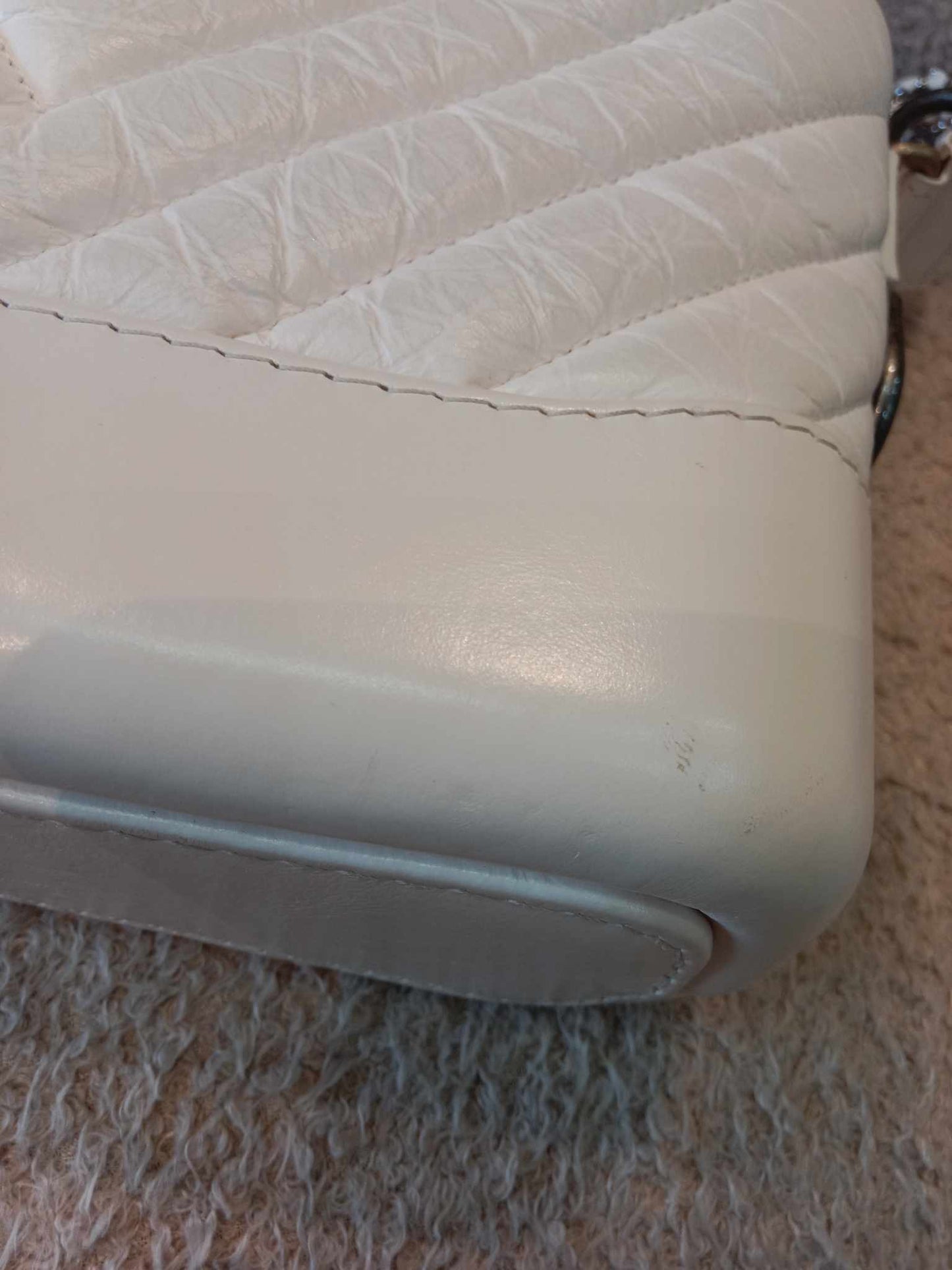 Chanel White Small Chevron Gabrielle Hobo Aged Calfskin Series 29